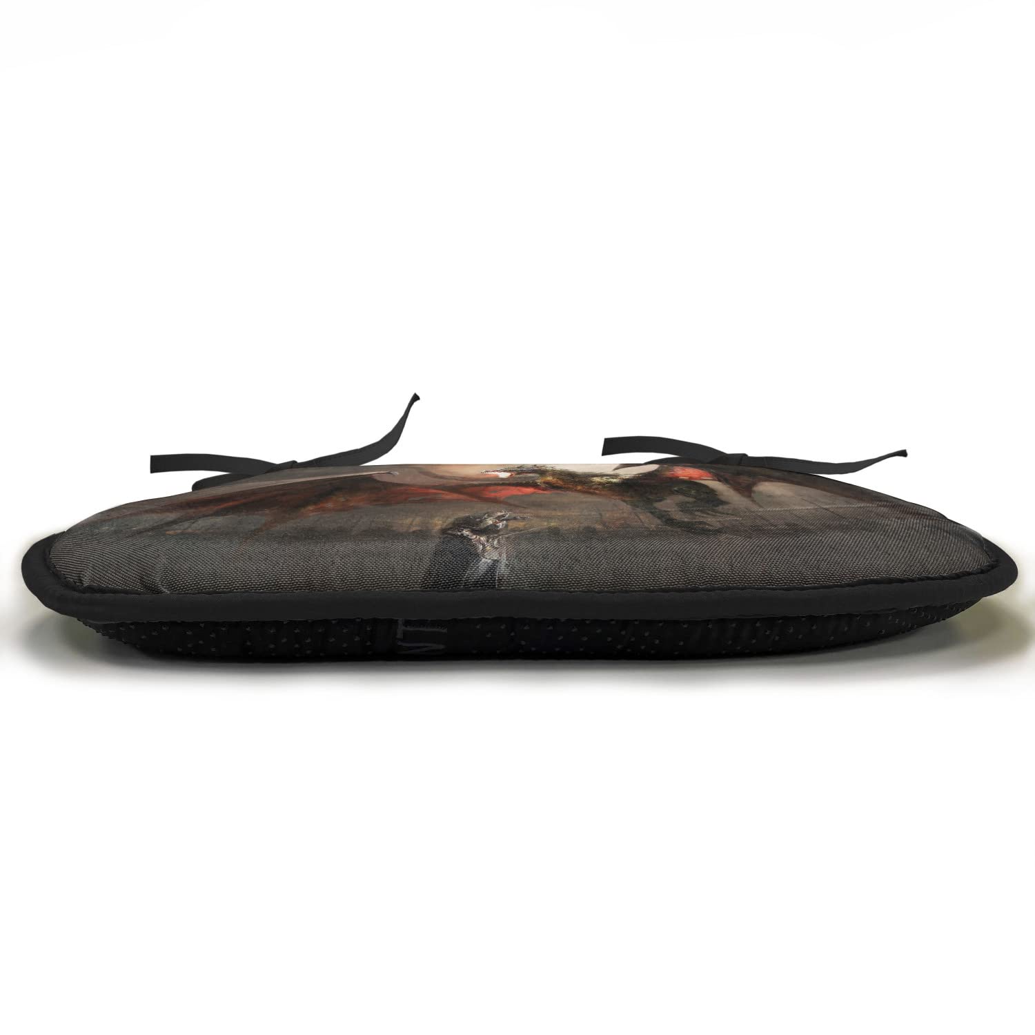 Lunarable Dragon Chair Cushion Set of 12 - Medieval Knight vs Dragon Fantasy Themed Anti-Slip Seat Pads 16x16 Inches, Orange & Brown - Perfect for Kitchen, Dining Room & Patio Furniture Decor