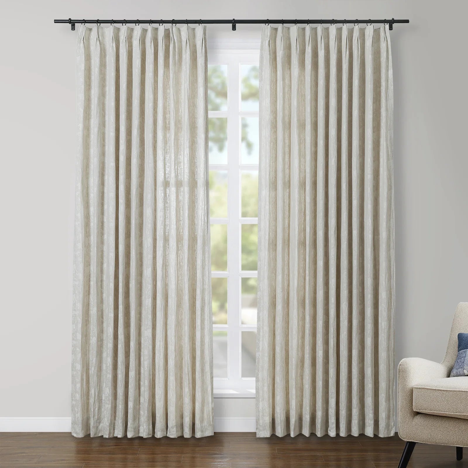 Lance 100% Linen Jacquard Curtains with Grommet Top - Blackout Window Drapes for Living Room & Bedroom - Premium Textured Home Decor