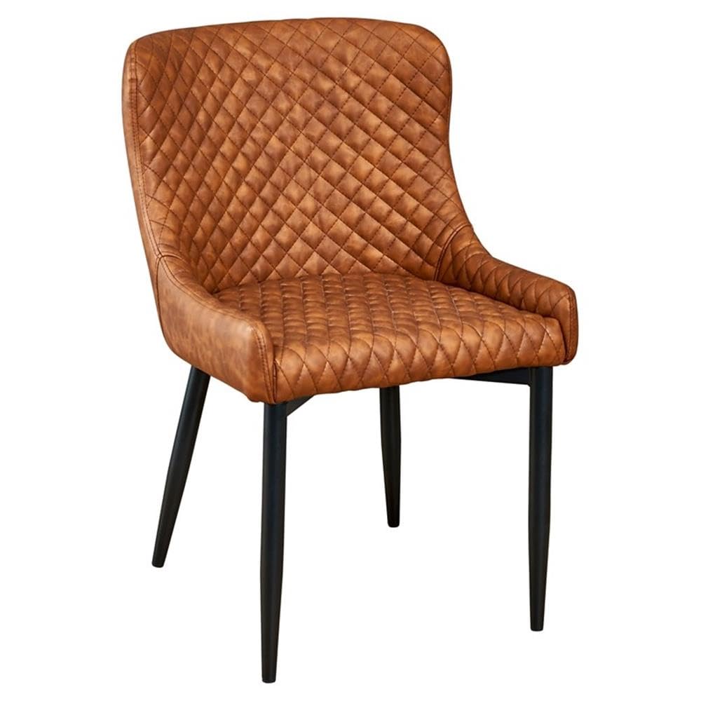 Pemberly Row 18'' Modern Faux Leather Tufted Dining Chairs in Tan - Set of 2 | Comfortable Upholstered Kitchen Chairs for Dining Room, Breakfast Nook & Home Office