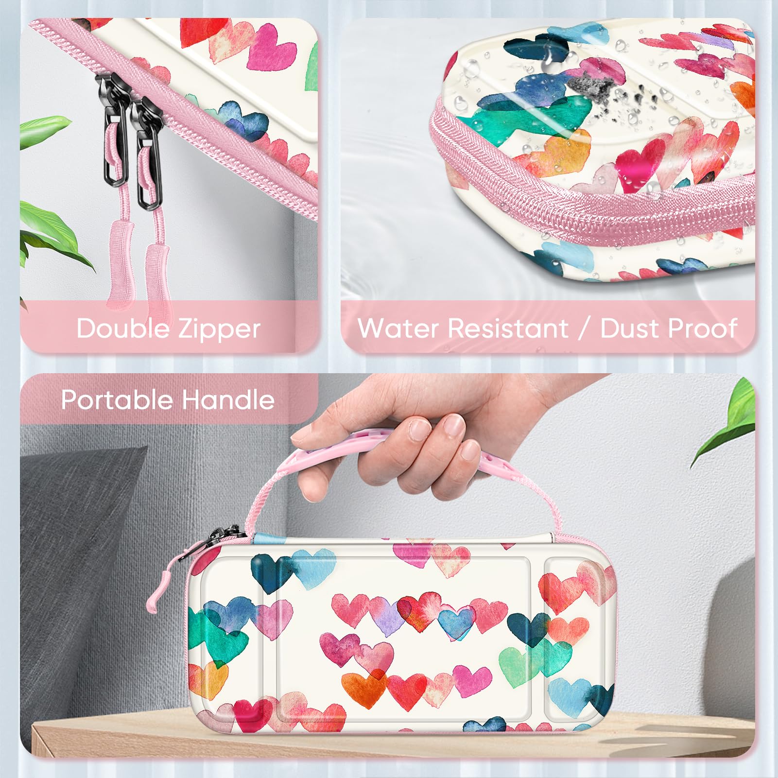 Fintie Shockproof Hard Shell Carrying Case for Nintendo Switch Lite 2019 - Protective Travel Bag with 15 Game Card & 2 Micro SD Card Slots - Compatible with Switch Lite Console & Accessories (Raining Hearts Design) - Perfect for Travel, Gaming On-The-Go & Console Protection