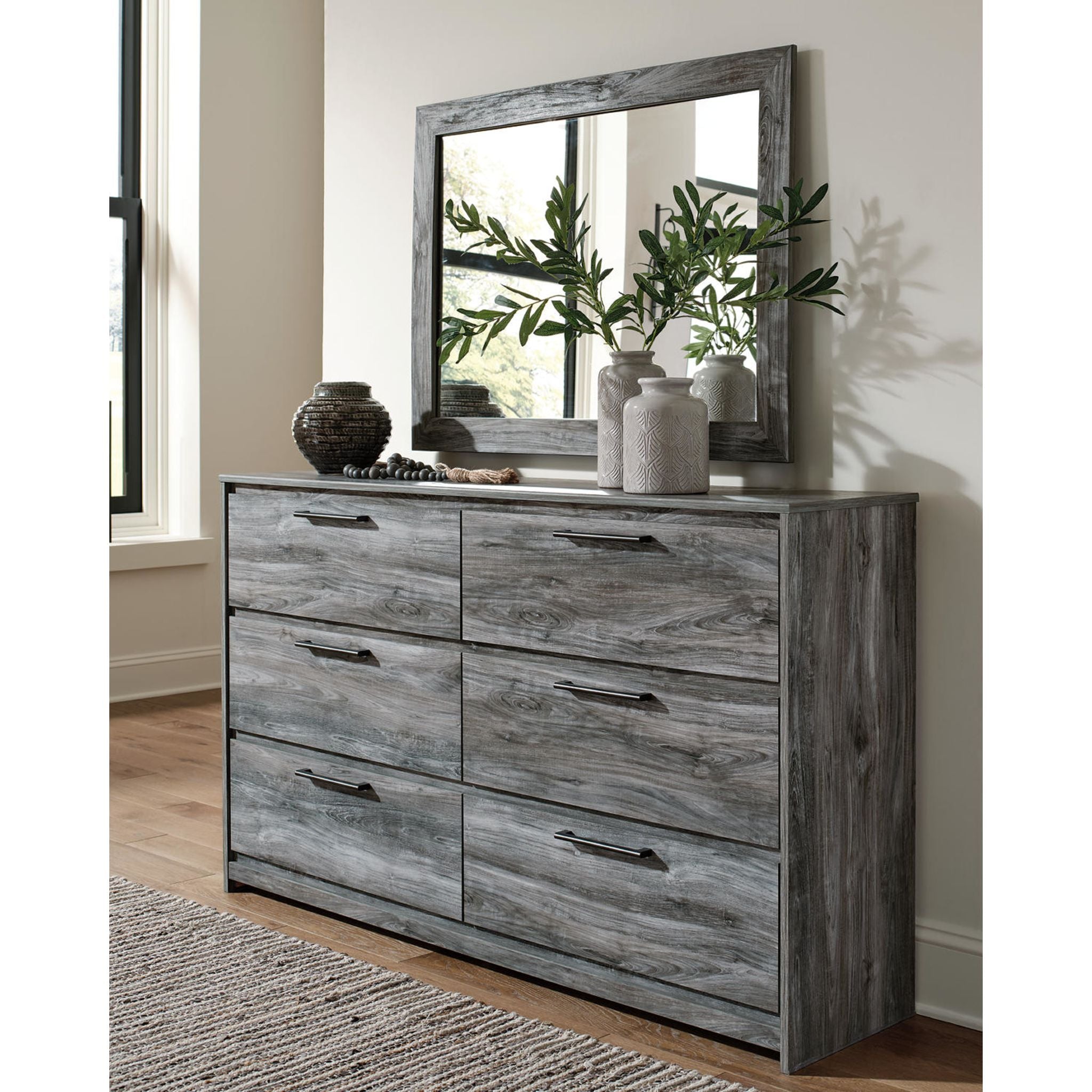 Baystorm Dresser with Mirror - Modern Gray Wooden Dresser for Bedroom, Living Room & Closet Organization - Perfect for Home Storage & Decor
