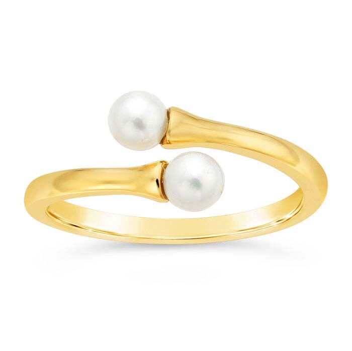 14K Yellow Gold Bypass Double Pearl Ring Mounting - Size 6, 7, 8 - Elegant Jewelry Setting for Engagement, Wedding, or Anniversary Gifts