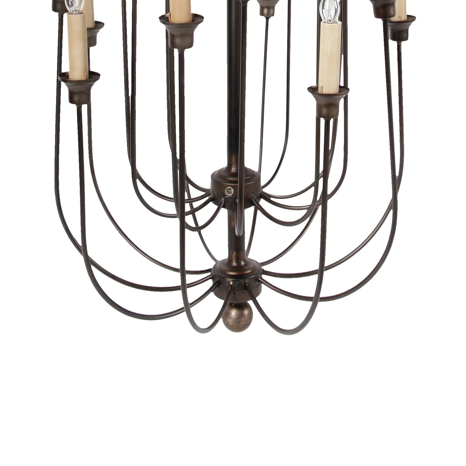 Benzara BM187943 Traditional Decorative Metal Chandelier with Multiple Candles - Bronze & Cream Finish - Perfect for Dining Room, Living Room, or Bedroom Lighting