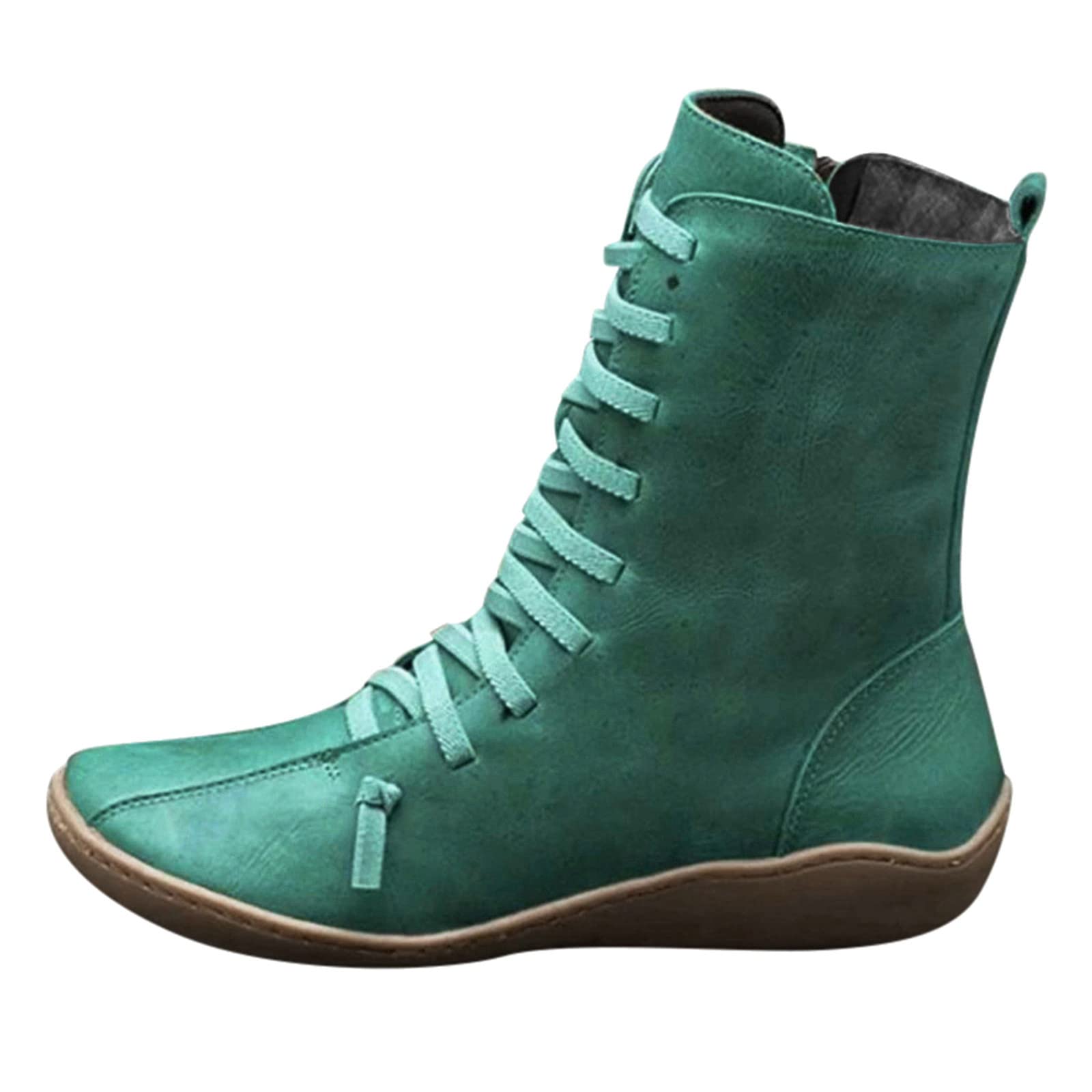 YUHAOTIN Women's Pointed-Toe Sneakers - Comfortable Lace-Up Winter Booties with Arch Support, Wide Width Options | Retro Style Flat Shoes for Running, Walking & Casual Wear