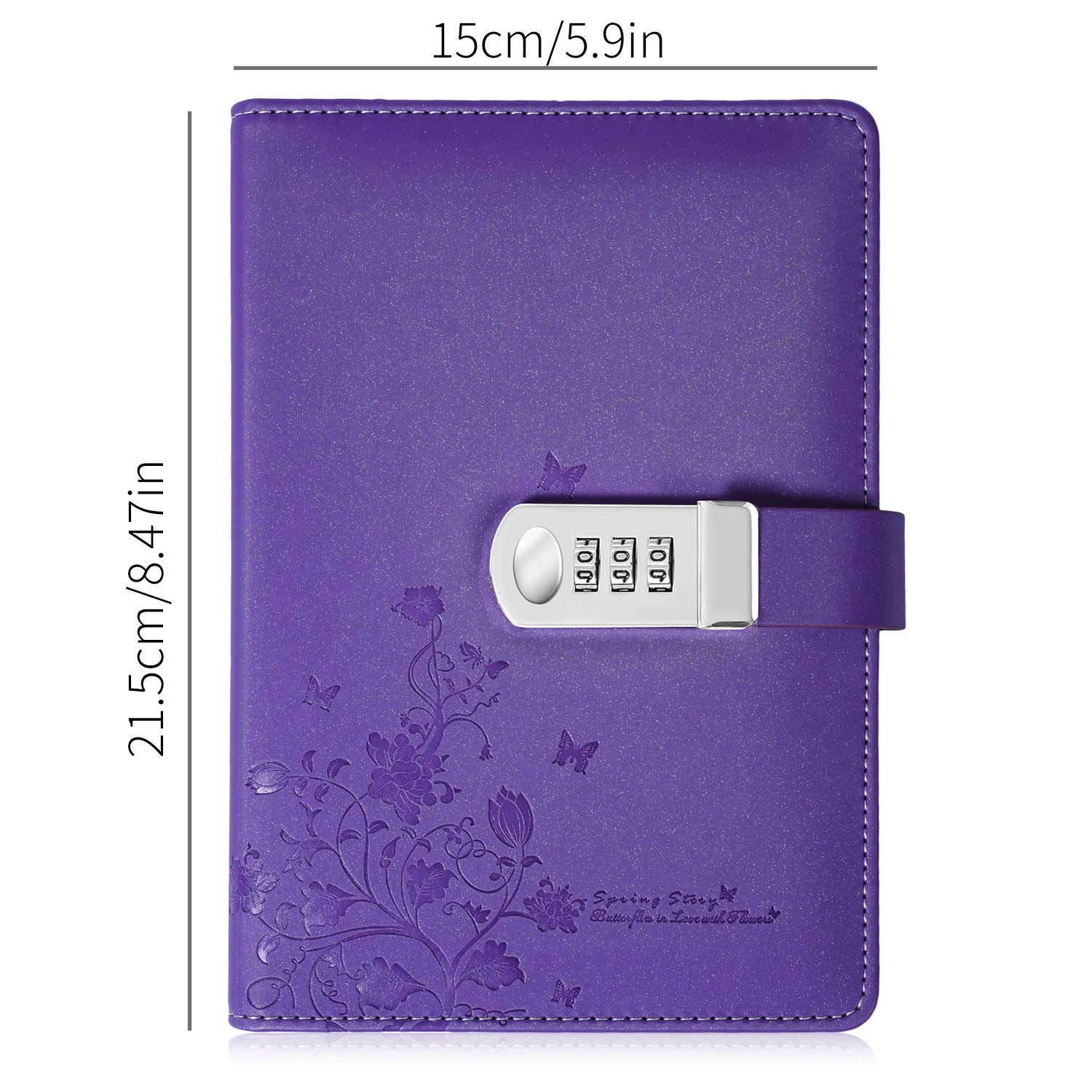 Koboome PU Leather Lockable Diary - A5 Size Journal with Combination Lock, Secure Password Notebook for Personal Writing (Purple) | Perfect for Travel, School, and Secret Keeping