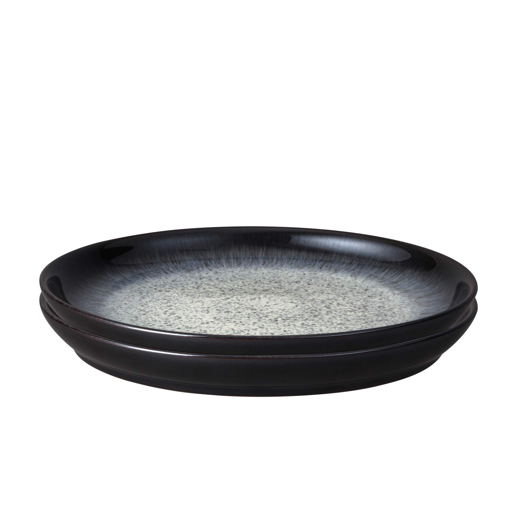 Denby Halo Coupe Dinner Plates Set of 2 - 26cm Black & Grey Ceramic Stoneware - Dishwasher & Microwave Safe - Chip & Crack Resistant - Elegant Tableware for Everyday Dining & Dinner Parties
