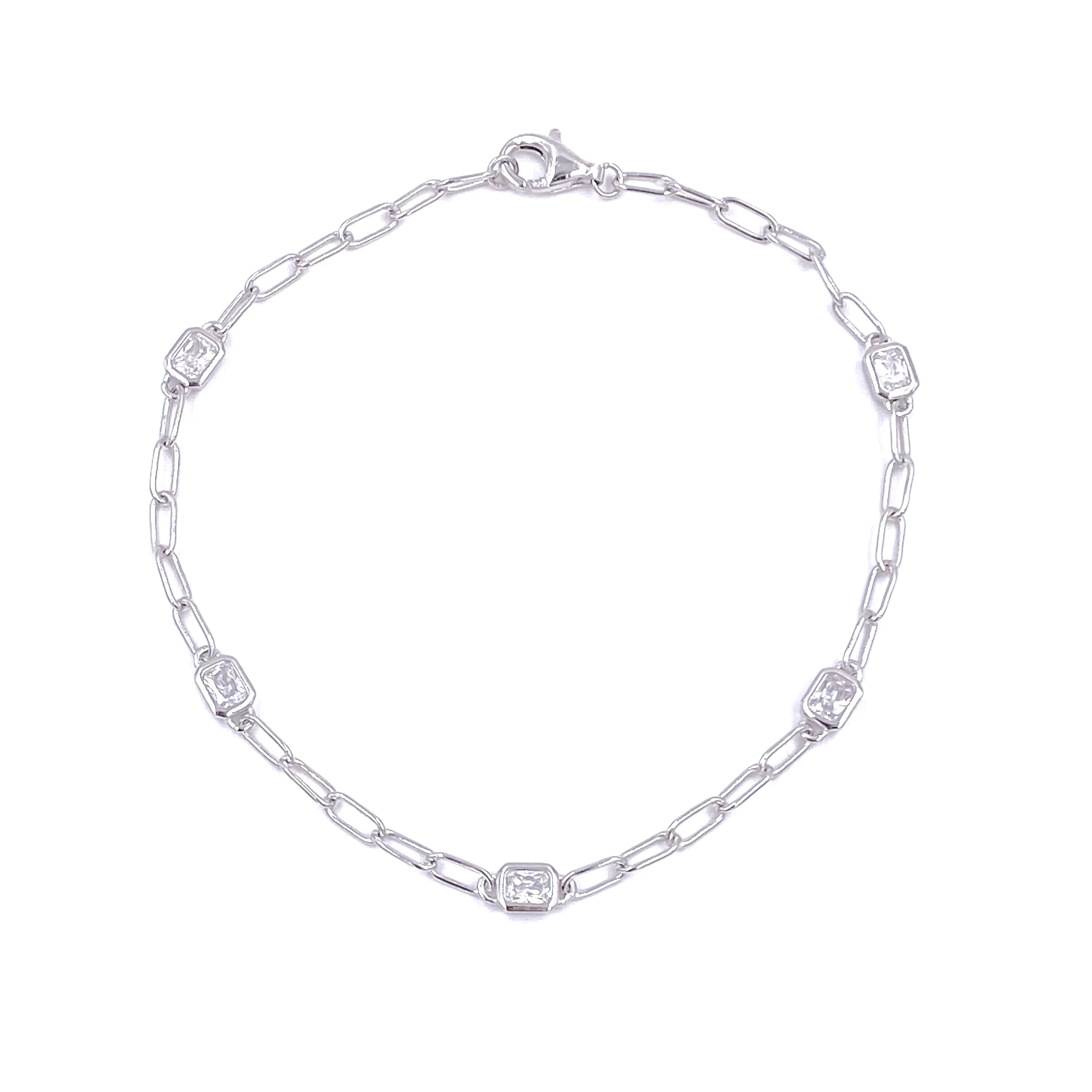 Ashley Gold Sterling Silver 5 CZ Link Chain Bracelet for Women - Elegant Cubic Zirconia Jewelry Gift for Birthday, Anniversary & Special Occasions