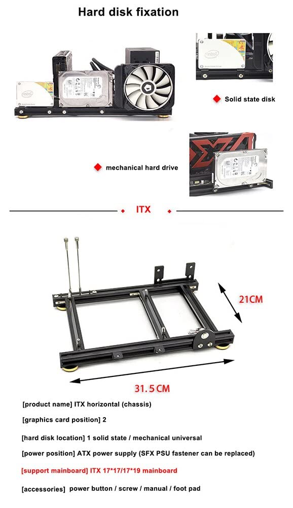 Open Frame PC Case for ITX, MATX & ATX - Horizontal Computer Chassis Rack with Aluminum Bracket & ATX Power Supply Support | Perfect for DIY Desktop Builds, Home Office & Gaming Setups