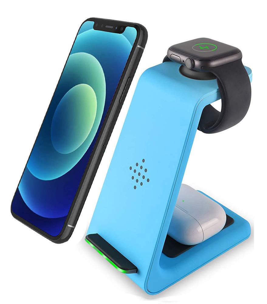 3-in-1 Fast Wireless Charging Station for iPhone 14/13/12/11/X/8, Apple Watch Series 6/5/4/SE, AirPods Pro 2 - Qi Certified Charger Dock Stand with Nightstand Mode for Bedroom, Office & Travel