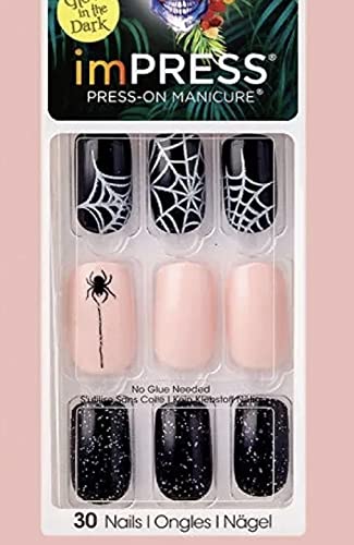 imPress Press-On Manicure - Full Moon Glow in Dark Halloween Nails | Easy Fake Nails for Women | Perfect for Halloween Parties & Night Events