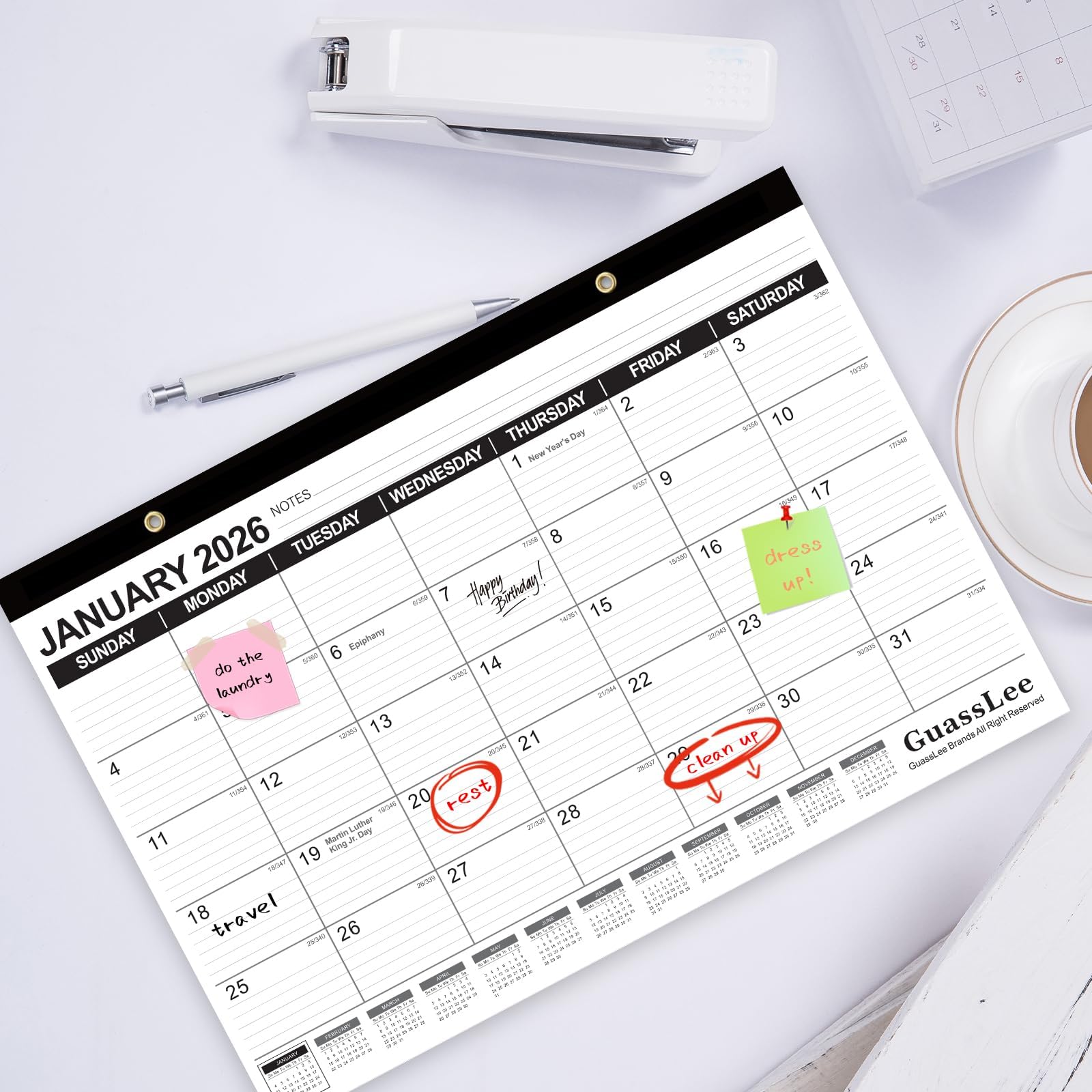 GuassLee 2025-2026 18-Month Academic Desk Calendar Planner (March 2025 - August 2026) - 11.5x17 Inch Large Monthly Calendar with Julian Dates & Ruled Blocks - Perfect for School, Office & Home Organization, Planning & Scheduling