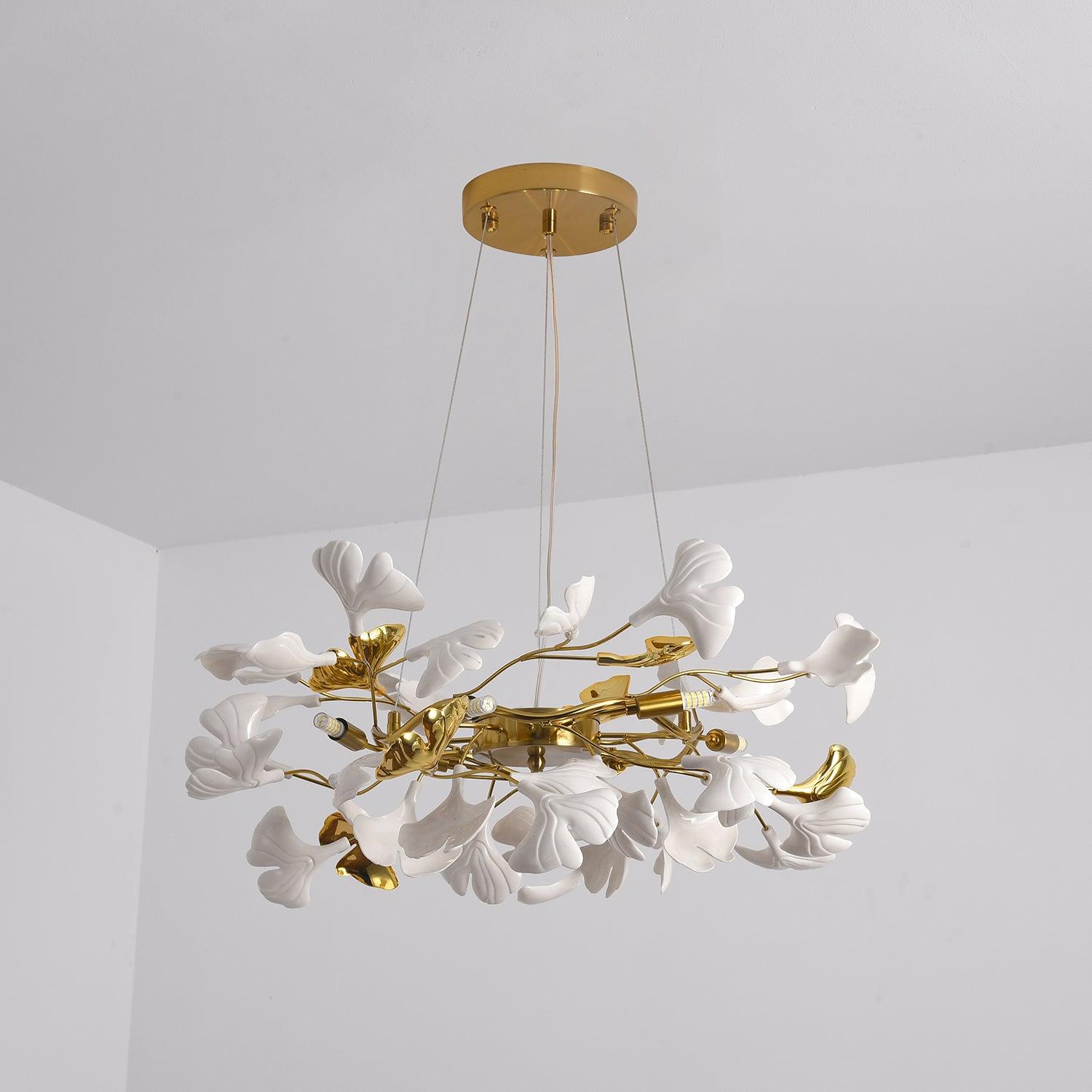 Elegant Ginkgo Leaf Chandelier - Modern Crystal Ceiling Light Fixture for Dining Room, Living Room & Bedroom - Perfect for Home Decor and Romantic Ambiance