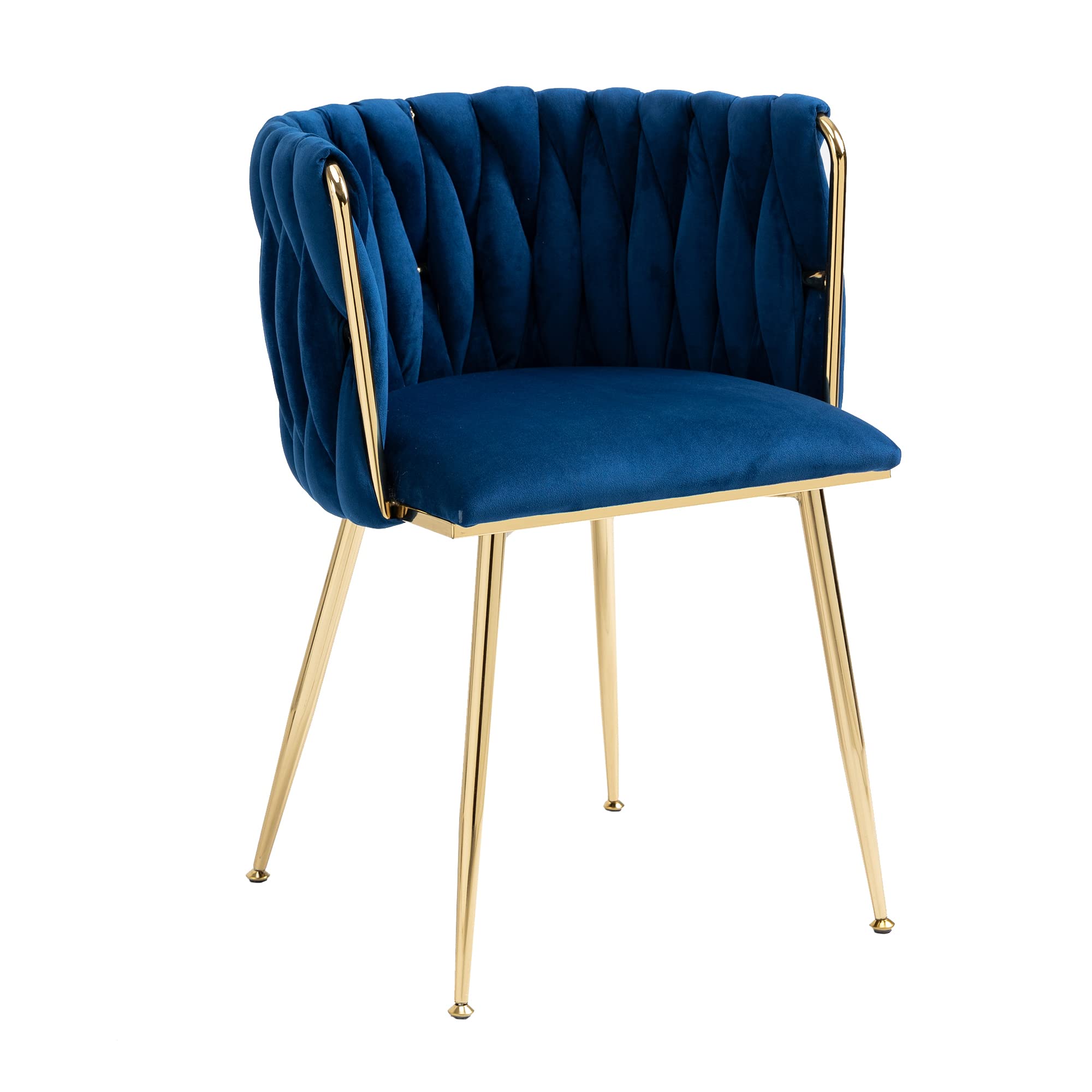 Modern Velvet Dining Chair with Curved Mid Back Support - Gold Frame Woven Trim Upholstered Club Chair for Living Room, Kitchen, Dining Room & Dressing Area (Navy Blue) - Perfect for Home Decor, Entertaining Guests & Relaxing