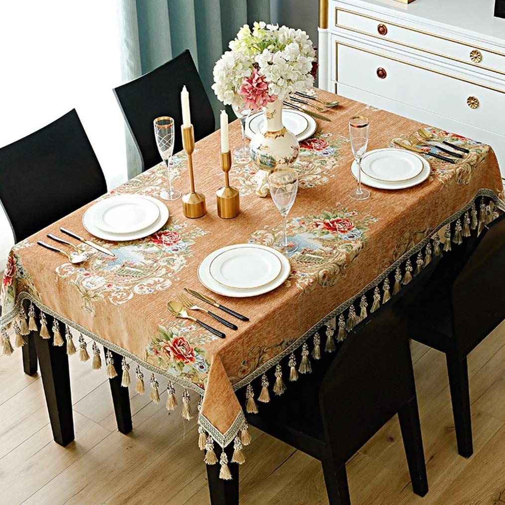 Brown Thanksgiving Tablecloth for Rectangle Tables 130x180cm (70in) - Autumn & Christmas Holiday Dining Decor, Spring Table Cover with Skirt for Parties & Family Gatherings