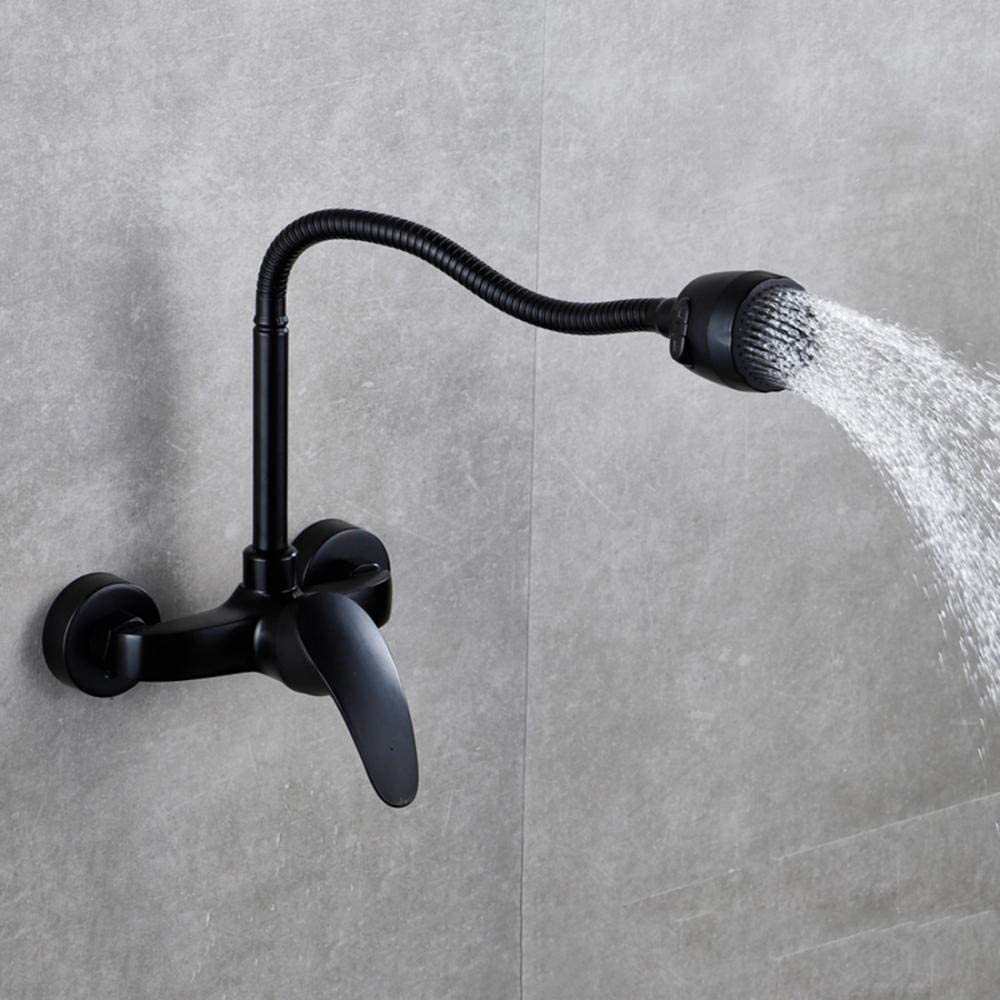 Premium Wall-Mounted Copper-Black Double Hole Mixer Tap - Modern Kitchen Sink & Laundry Faucet with In-Wall Installation - Perfect for Small Spaces & Minimalist Bathroom Designs