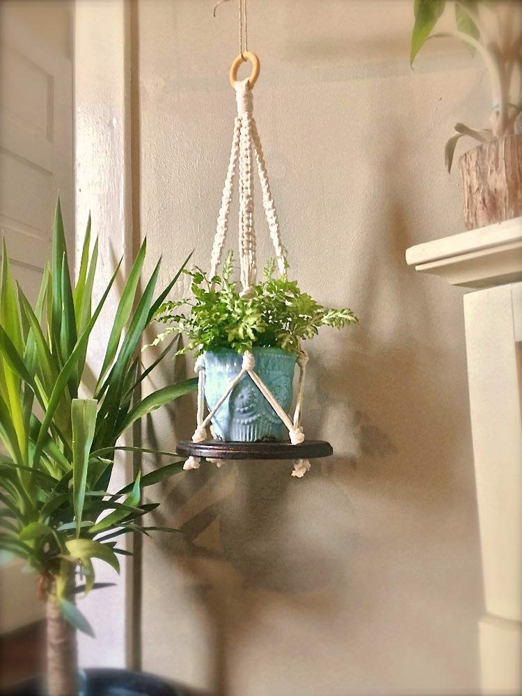 Handmade Macrame Plant Hanger Shelf - Boho Wooden Hanging Table for Indoor Plants - Wall Decor for Living Room, Bedroom & Balcony - Perfect for Small Space Decor & Boho Home Style