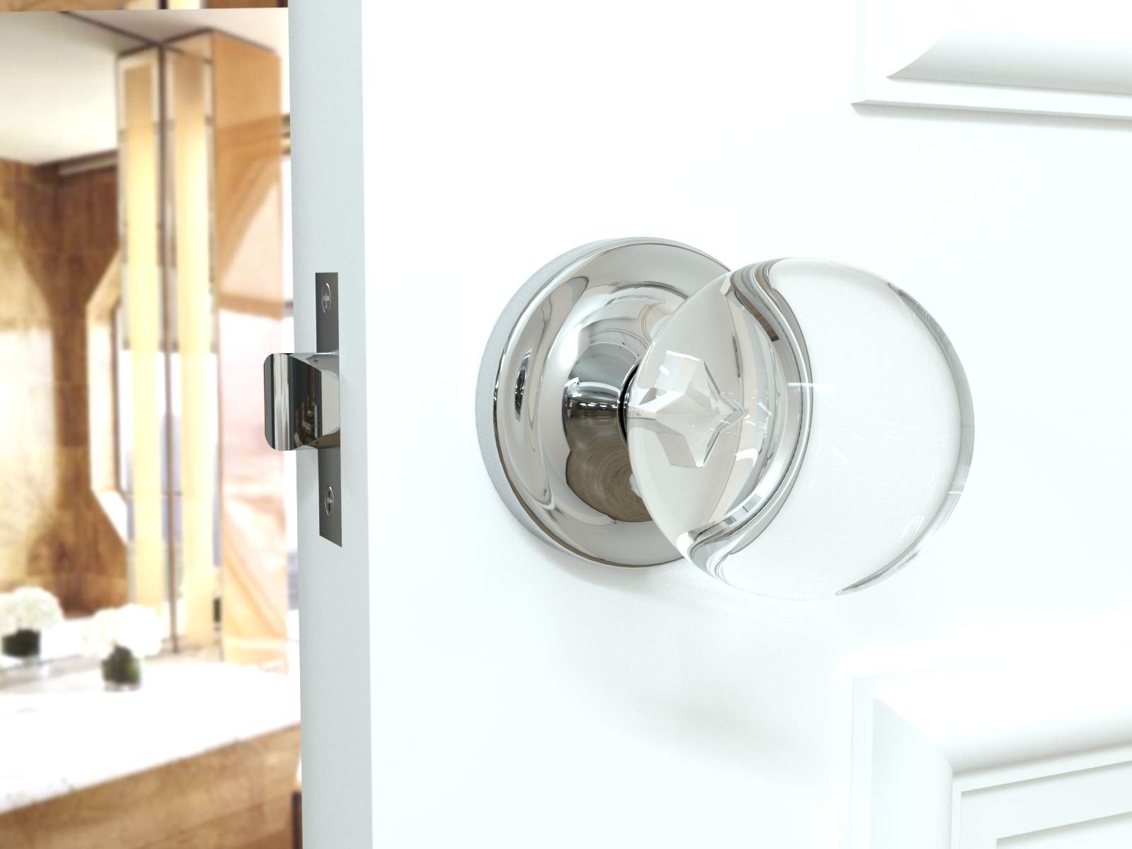 (5 Pack) Chrome Privacy Round Ball Crystal Door Knobs with Rosette - Perfect for Bedroom, Bathroom & Closet Doors
