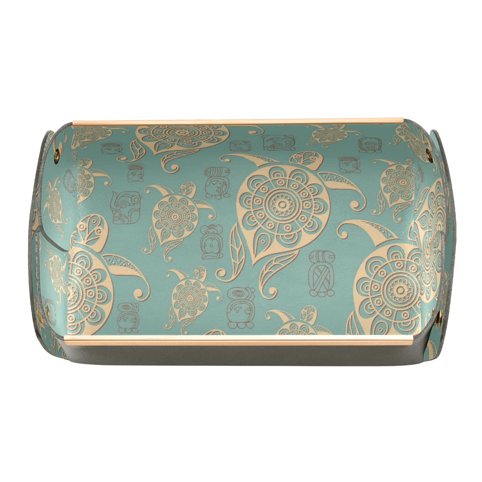 Boho Sea Turtle Pattern PVC Leather Rectangular Desk Organizer Tray - Detachable Foldable Jewelry & Vanity Storage Plate, Counter Tissues Holder, Valet Tray for Home Office Decor