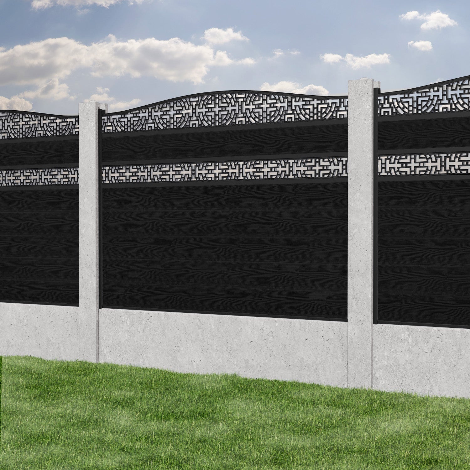 Classic Kumo Curved Top Split Screen Fence Panel - Black - Fits Existing Concrete Posts - Perfect for Backyard Privacy & Garden Decoration