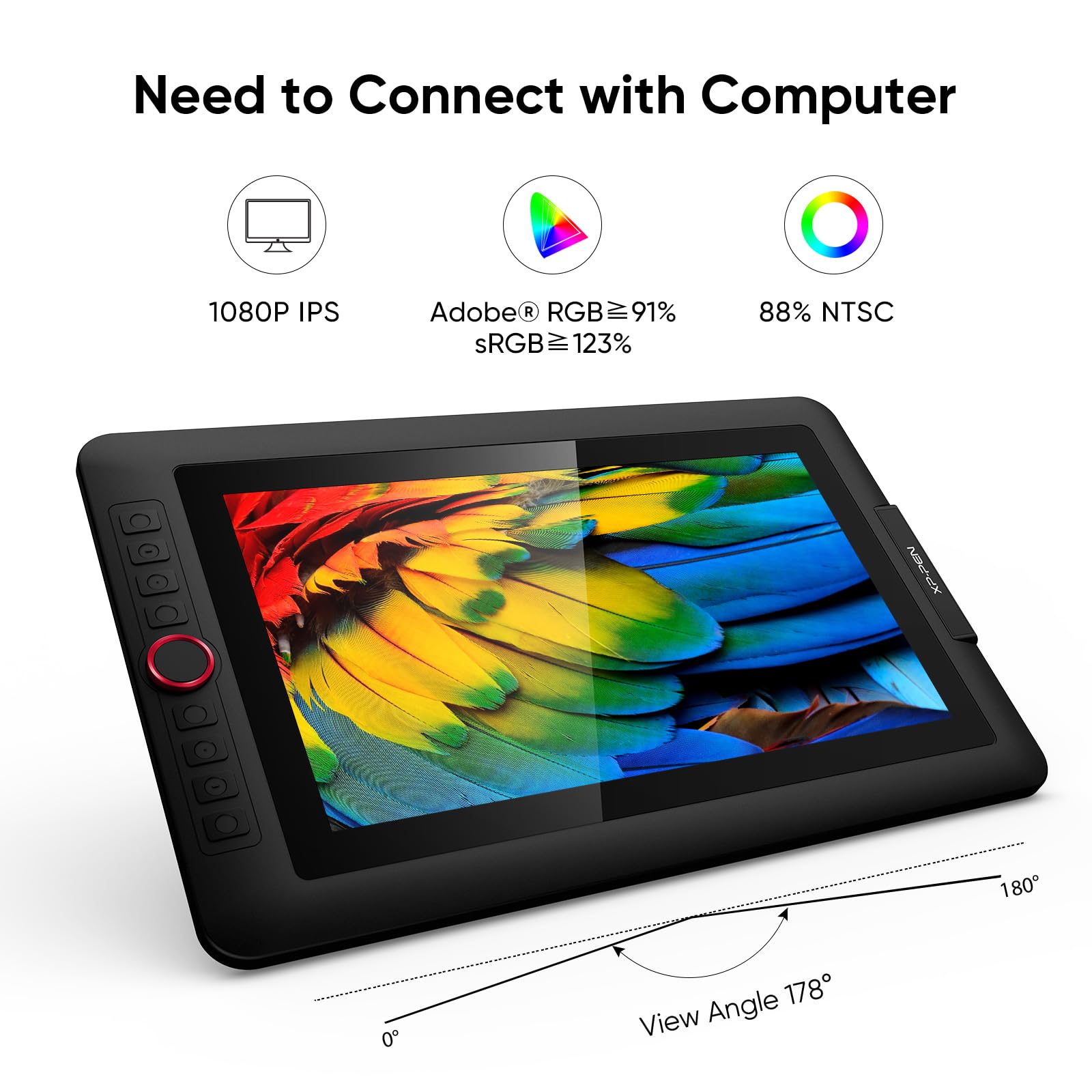 XPPen Artist13.3 Pro 13.3 Inch Screen Drawing Tablet with Adjustable Stand - 8192 Pressure Levels, 123% sRGB, 8 Shortcut Keys - Perfect for Digital Art, Animation & Graphic Design Professionals