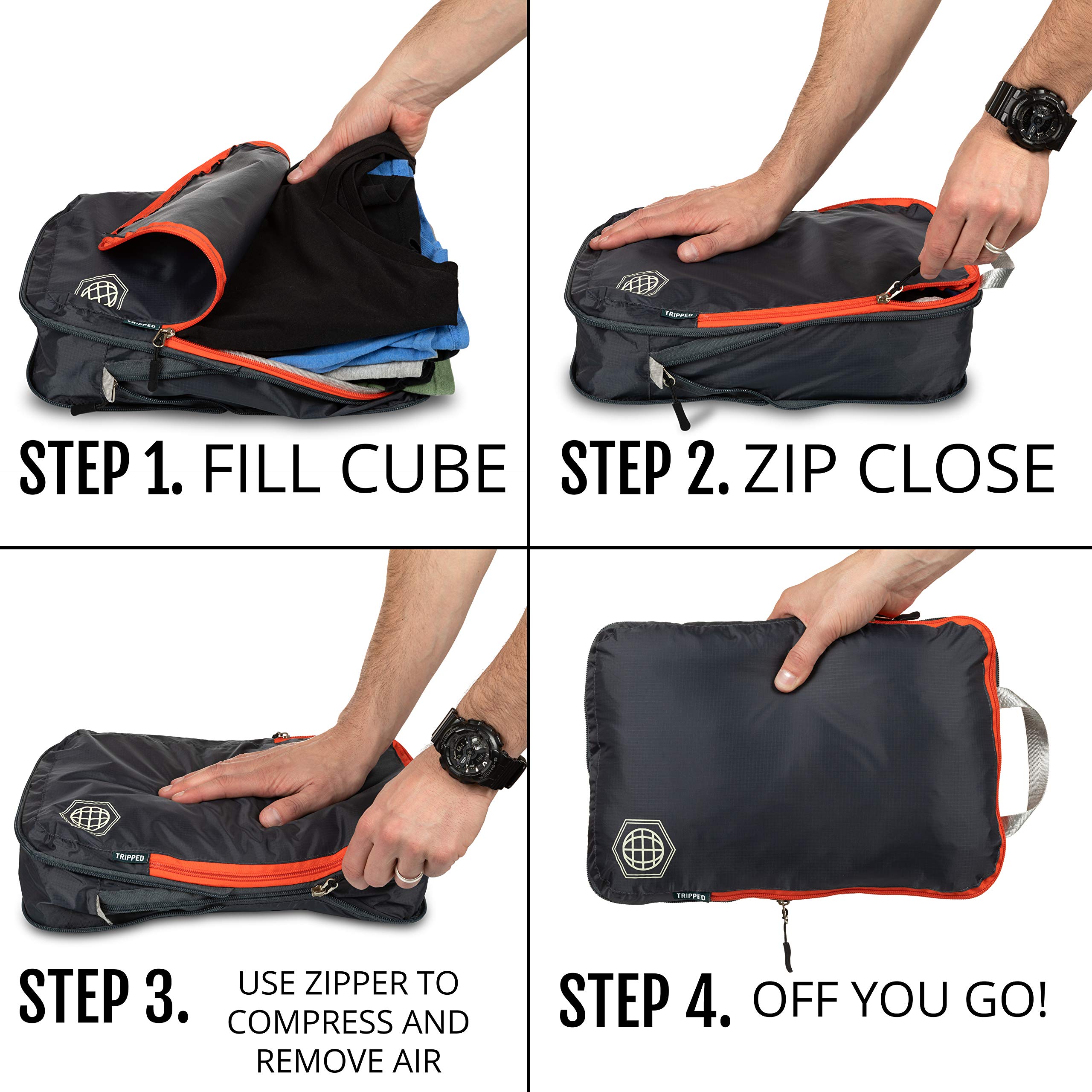 TRIPPED Travel Gear Compression Packing Cubes - Lightweight Luggage & Backpack Organizer for Clothes, Perfect for Business Trips, Vacations & Weekend Getaways