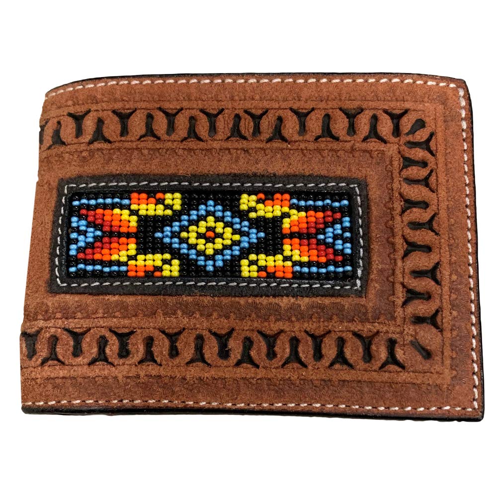 Twisted X Genuine Leather Beaded Wallet for Men - Brown Rough Out Cowhide with Native American Beadwork - Perfect for Everyday Use, Gifts & Western Style Accessories