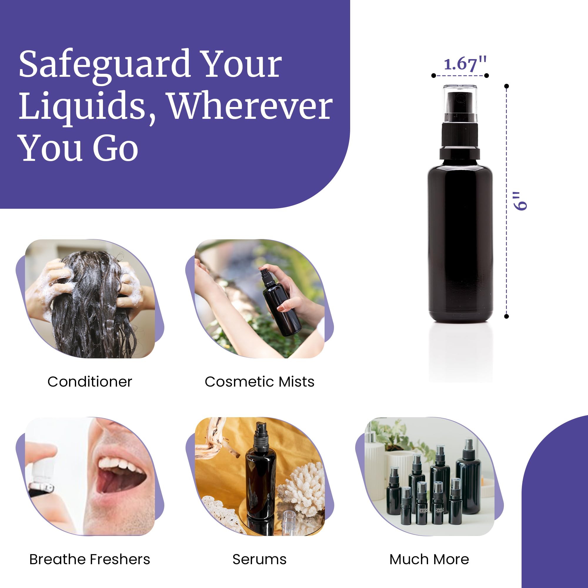 **10-Pack Black UV Glass Fine Mist Spray Bottles (100ml/3.4oz) – Refillable for DIY Perfume, Hair Care, Room & Bath Sprays – Airtight Screw Top for Essential Oils & Cleaning Products**    *(Perfect for aromatherapy, skincare, travel-size beauty products & eco-friendly home cleaning solutions)*