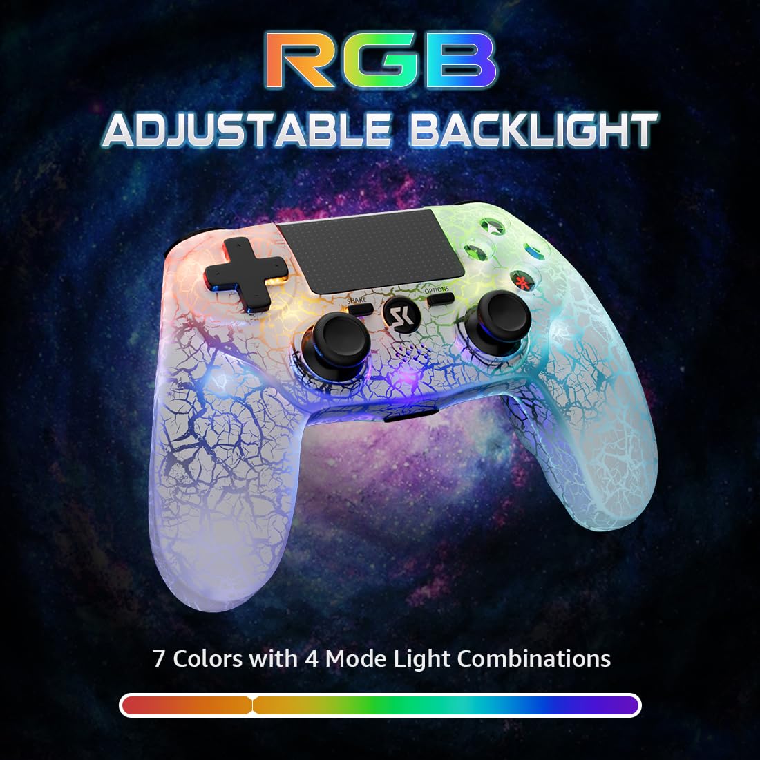 MUZELI 2-Pack Wireless PS4 Controller with RGB LED Backlight, 1000mAh Battery, 6-Axis Motion Sensor - Compatible with Playstation 4/Pro/Slim - Perfect for Gaming, Streaming & Multiplayer Sessions