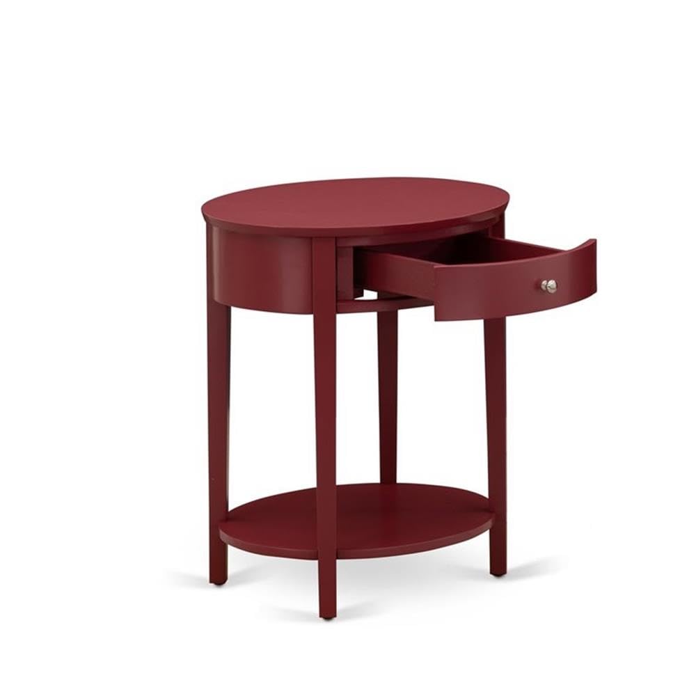 Modern End Table with Wooden Drawer - East West Furniture HI-13-ET - Sturdy Burgundy Finish Nightstand for Bedroom, Living Room & Office