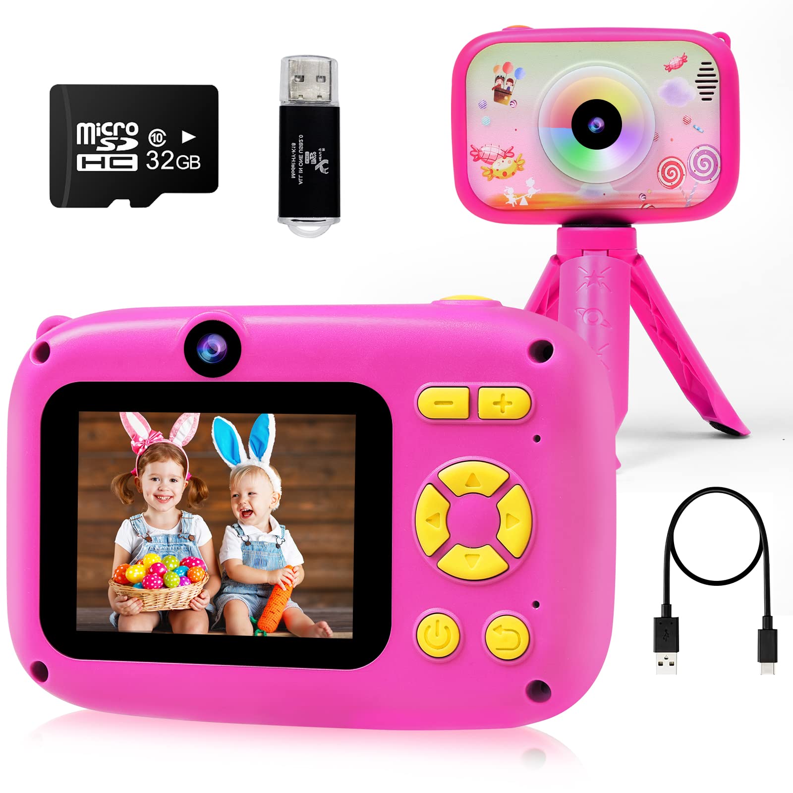 **40MP Kids Digital Camera with Time-Lapse & 1080P HD Video - Dual Selfie Camera for Girls & Boys Ages 3-12 - Includes 32GB SD Card & Reader - Perfect Christmas & Birthday Gift for Photography Fun, Travel & Family Moments**