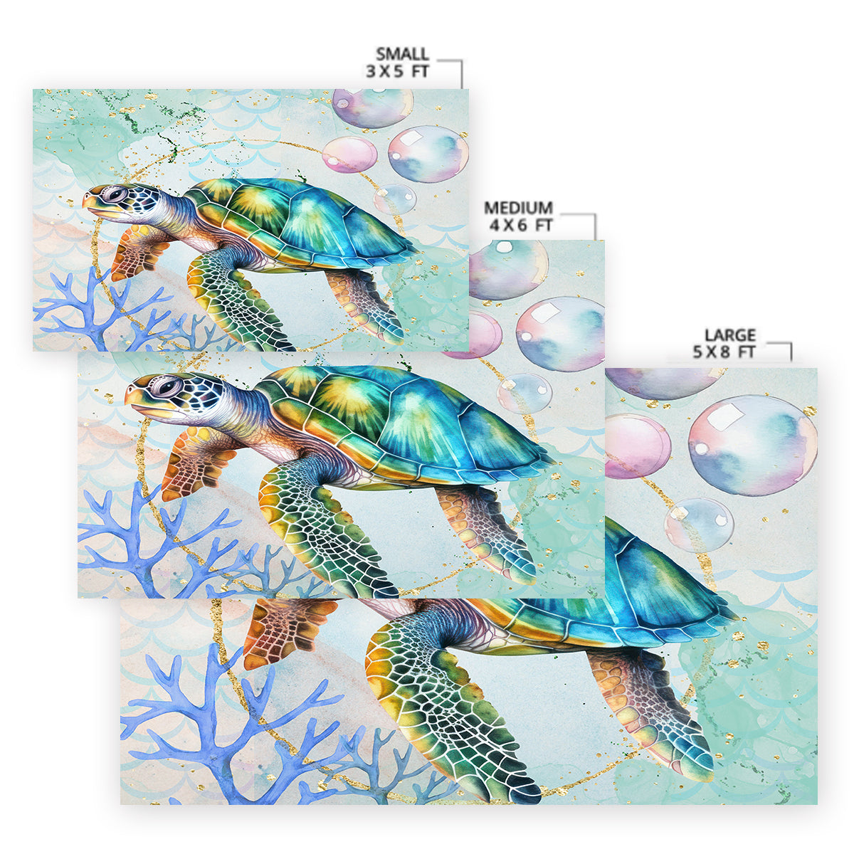 Soft and Cozy Dreamy Sea Turtle Area Rug - Non-Slip Kids Nursery Decor, Boho Beach Themed Living Room Carpet for Bedroom & Playroom