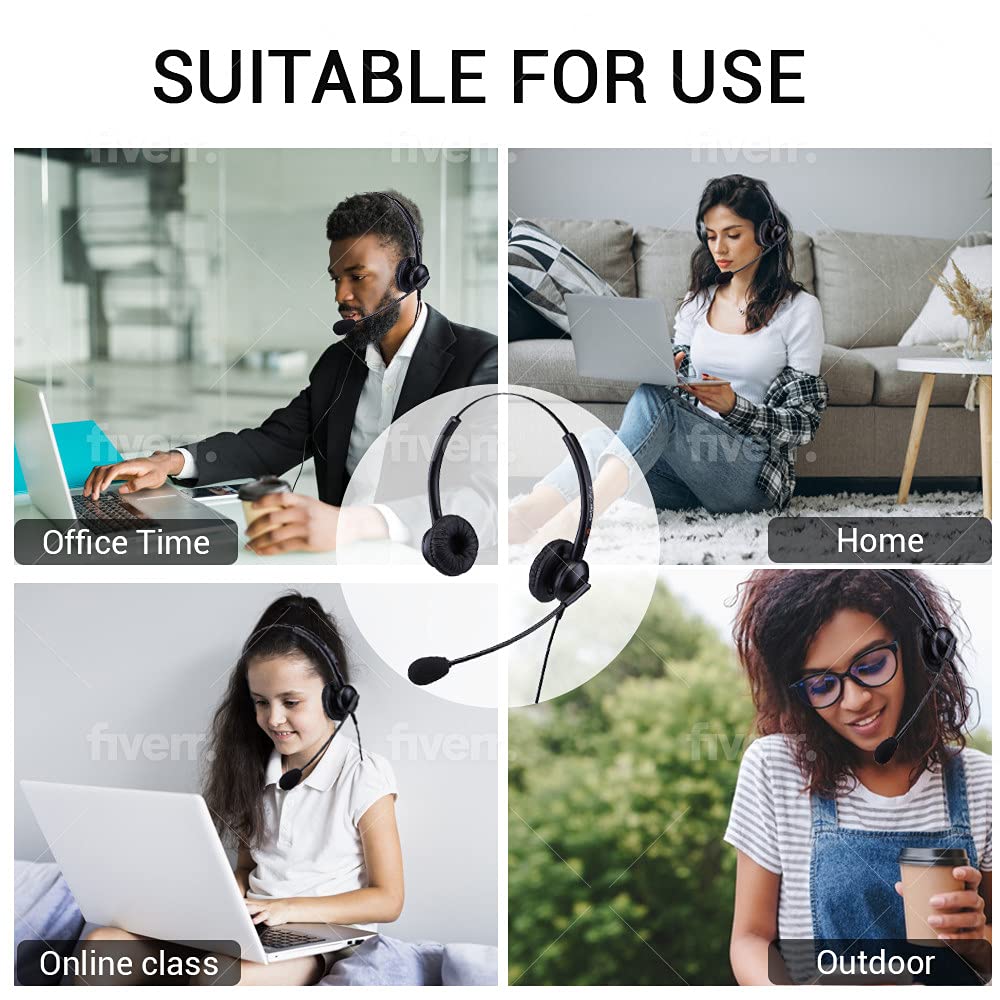 Alcatel-Lucent IP Touch Headset - Compatible with IP 8001G, 8002, 8010, 8018, 8030 & 8040 VoIP Phones - Double Ear Headphones with Noise Canceling Mic & Free RJ9 Cable - Perfect for Office Calls, Remote Work & Customer Service
