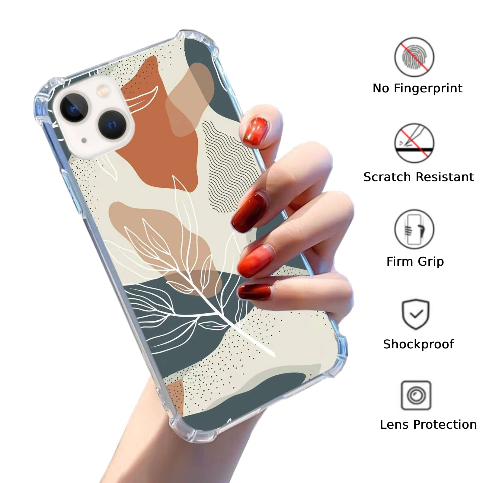 Floral Abstract Modern Art iPhone 13 Case - Boho Minimalist Botanical Phone Cover for Women & Men, Trendy Cool TPU Bumper Case - Perfect for Everyday Use, Office & Travel Protection