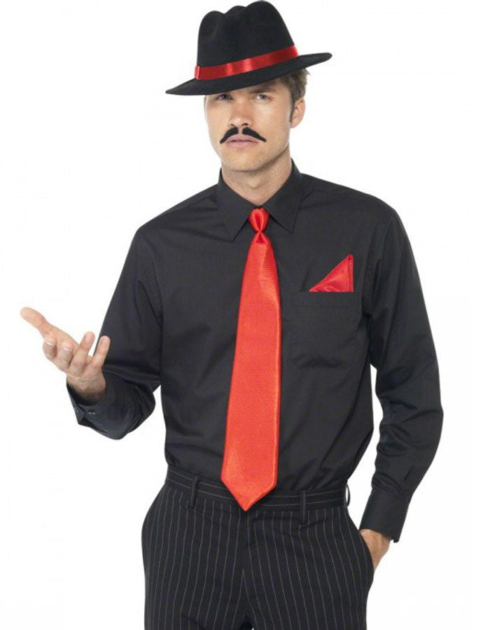 20s Red Instant Gangster Hat Tie and Handkerchief Set - 1920s Vintage Costume Accessories for Men, Roaring 20s Party, Halloween, Cosplay, and Themed Events