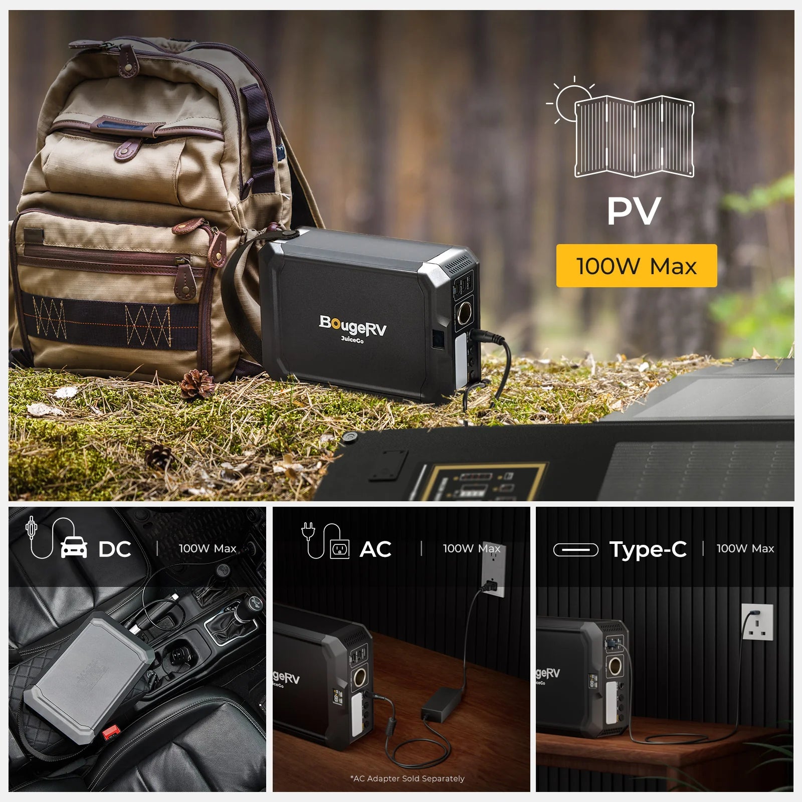 BougeRV JuiceGo 240Wh Portable Power Station - Solar Generator for Camping, RV, Emergency Backup & Outdoor Adventures | Compact & Lightweight Lithium Battery Pack