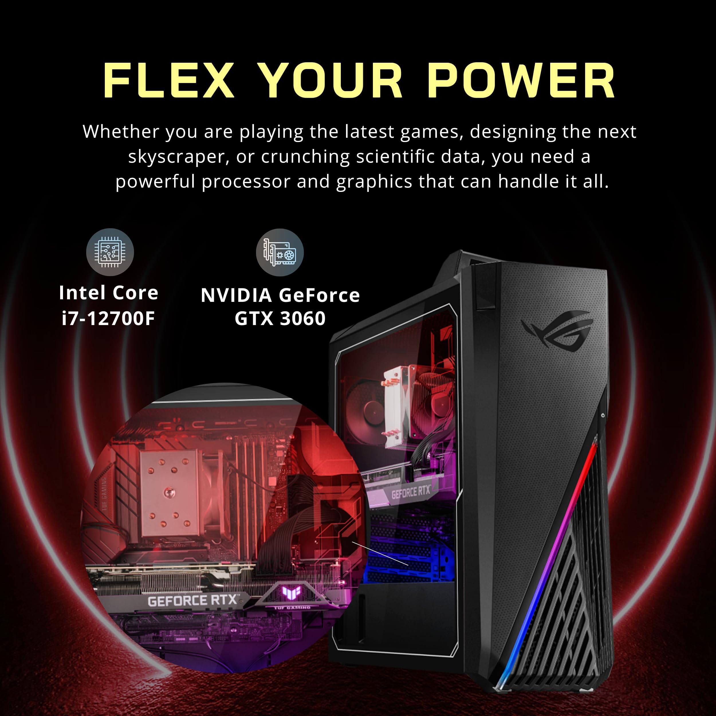 ASUS ROG Gaming Desktop PC 2022 - Intel Core i7-12700F, 32GB DDR4 RAM, 1TB SSD + 1TB HDD, NVIDIA RTX 3060 12GB, Windows 11 Pro - Ultimate Gaming & Streaming Setup for Esports & Content Creation