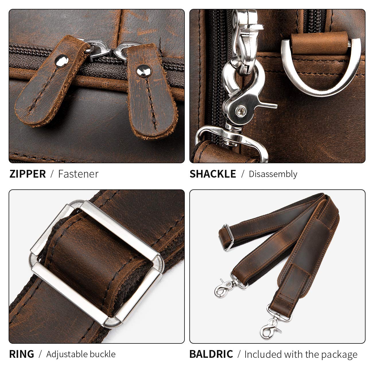 Augus Genuine Leather Business Travel Briefcase for Men - 15.6 Inch Laptop Bag with YKK Metal Zippers - Dark Brown Duffle Bag for Office, Commuting & Business Trips