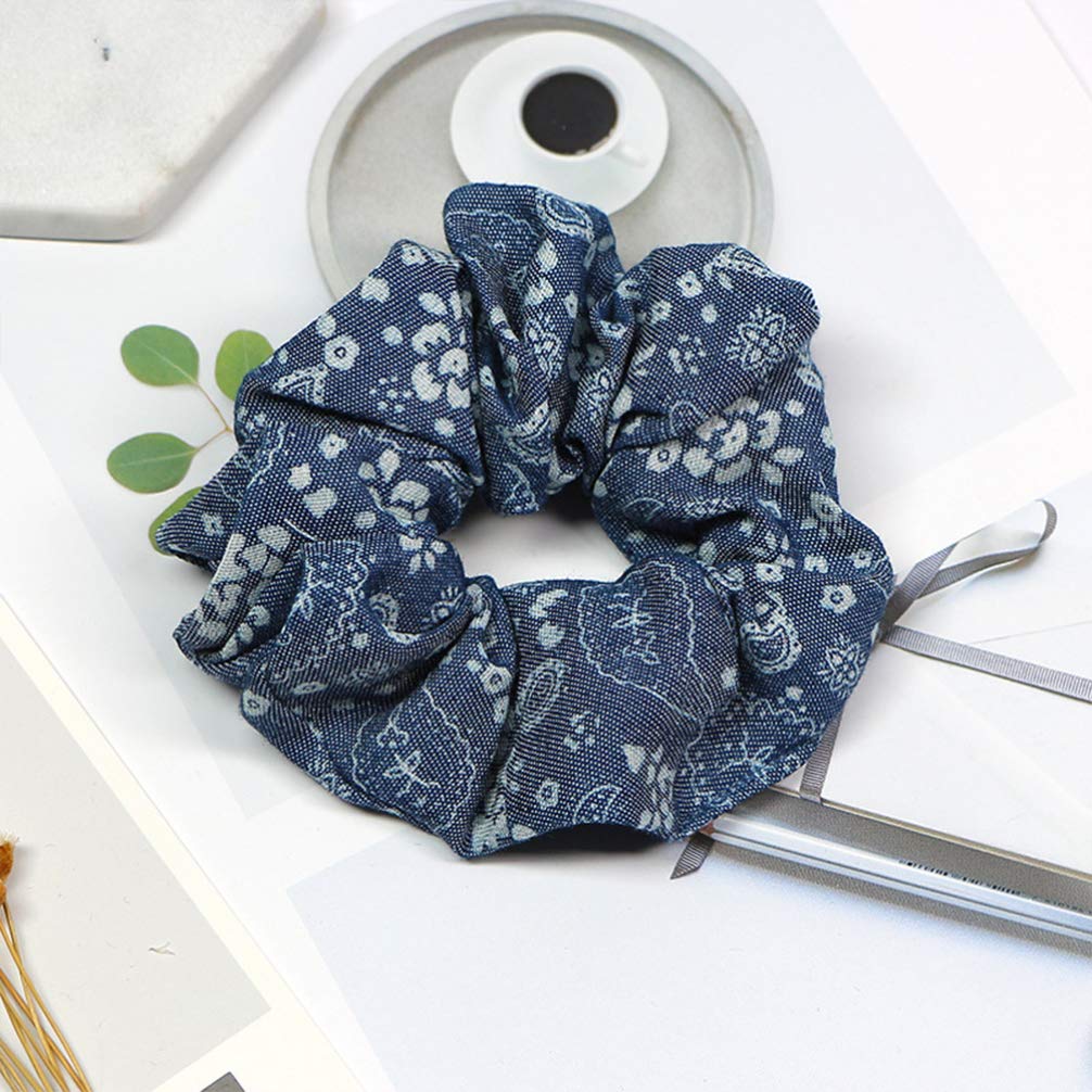FRCOLOR 4PCS Denim Scrunchies Hair Bands for Women & Girls - Casual & Office Style