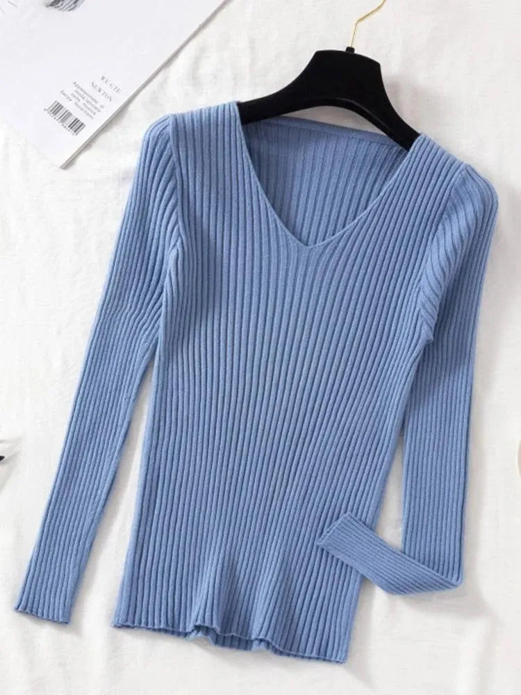 Women's V-Neck Pullover Sweater - Soft & Comfortable Knit Top for Casual Wear, Office, and Layering