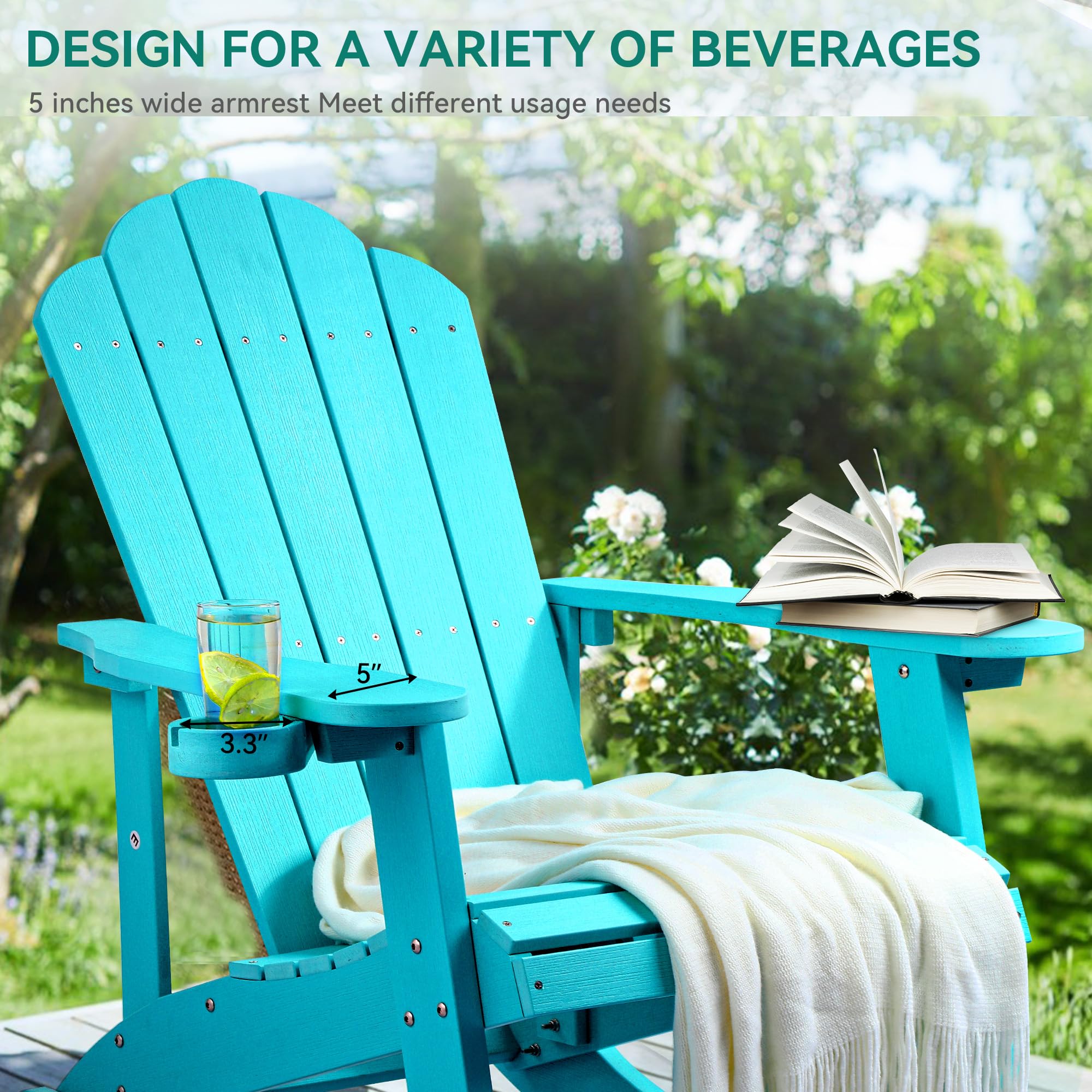 YITAHOME Heavy Duty Outdoor Rocking Adirondack Chair Set of 2 - Durable Plastic Rockers with Swivel Cup Holder, Wide Comfortable Seating for Garden, Patio, Poolside, Beach & Backyard Relaxation - Perfect for Lounging, Sunbathing and Outdoor Gatherings