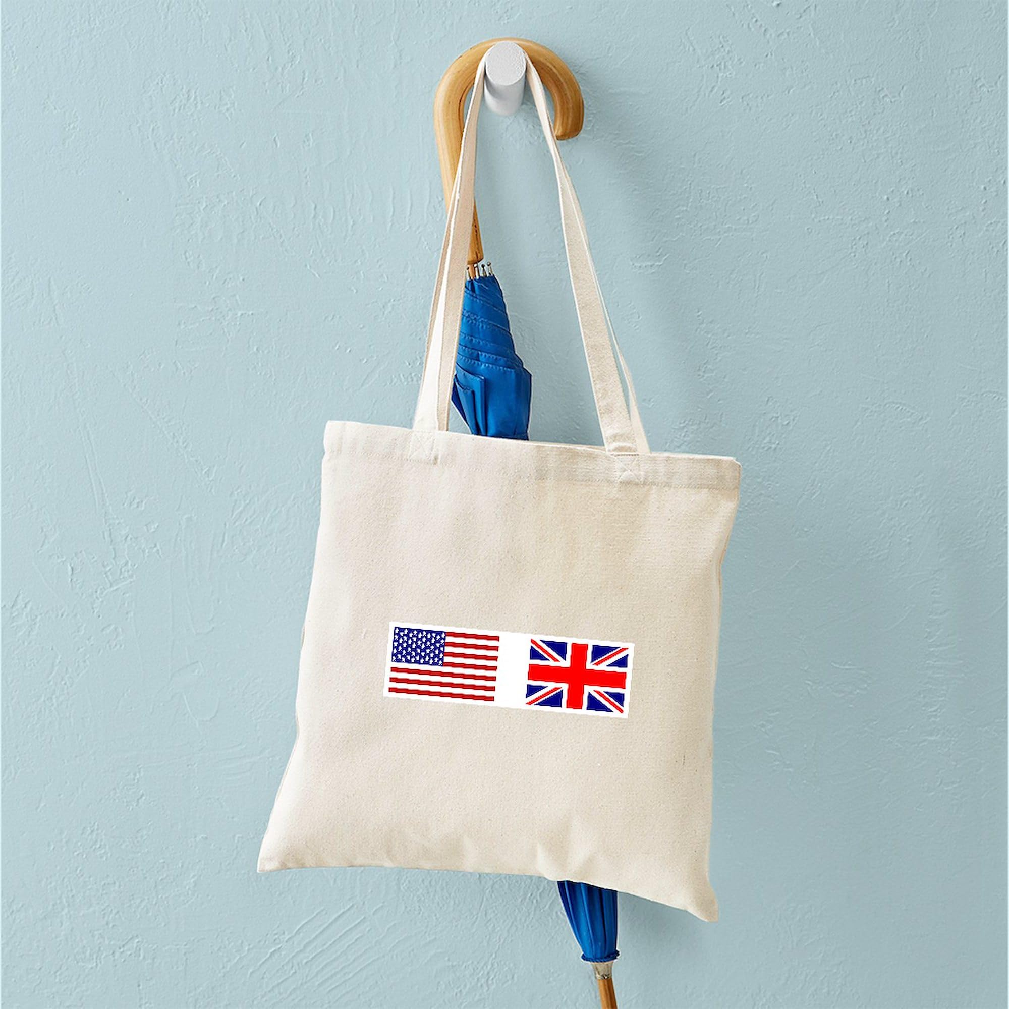 USA & Union Jack Tote Bag - Natural Canvas Reusable Shopping Bag for Groceries, Beach & Daily Use | Eco-Friendly Cotton Tote with Patriotic Design
