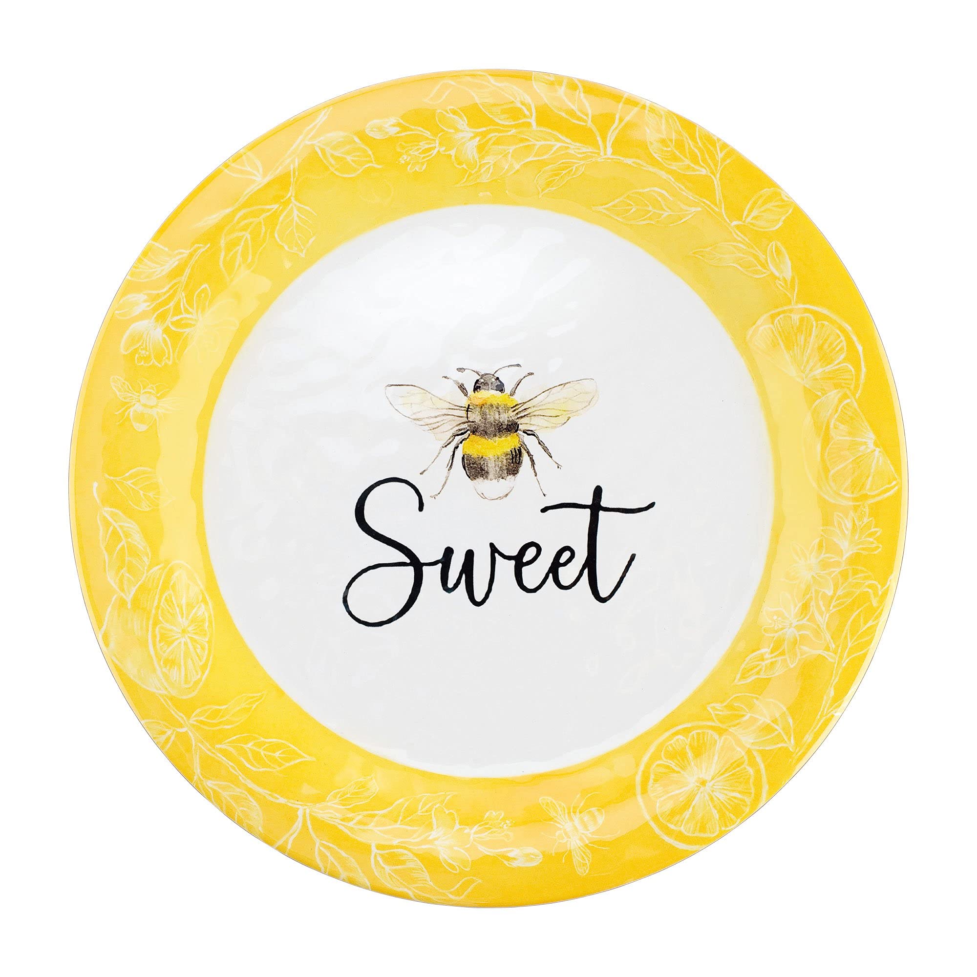 UPware 12-Piece Sweet Bees Melamine Dinnerware Set - Durable Outdoor Dishes, Plates & Bowls for 4 People - Vibrant Yellow Design - Perfect for Picnics, BBQs, and Outdoor Dining