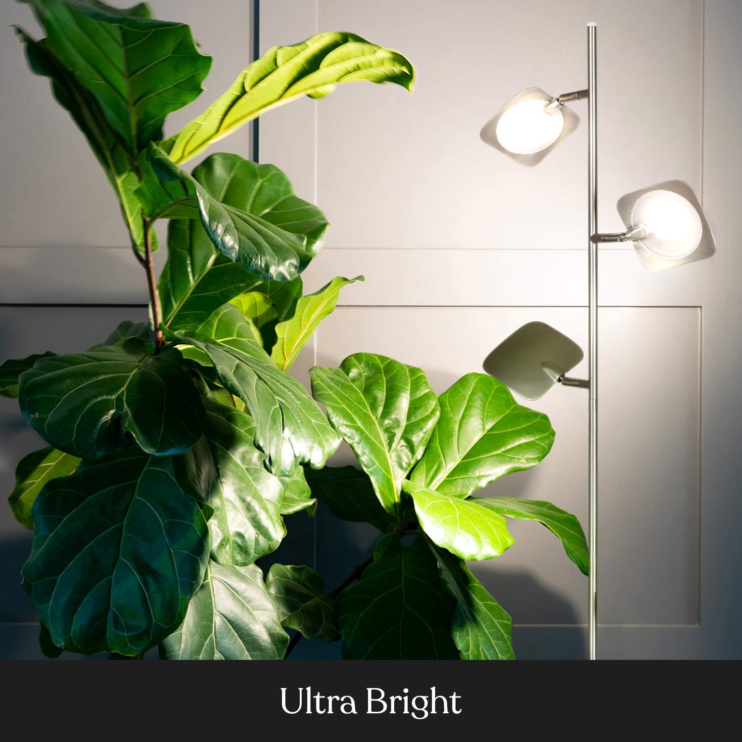 Brightech Adjustable LED Floor Lamp - Dimmable Standing Light for Living Room, Bedroom & Office, Modern Tree Design with Spotlight Panels, Space-Saving Tall Lamp in Satin Nickel Finish | Perfect for Reading, Working & Home Decor