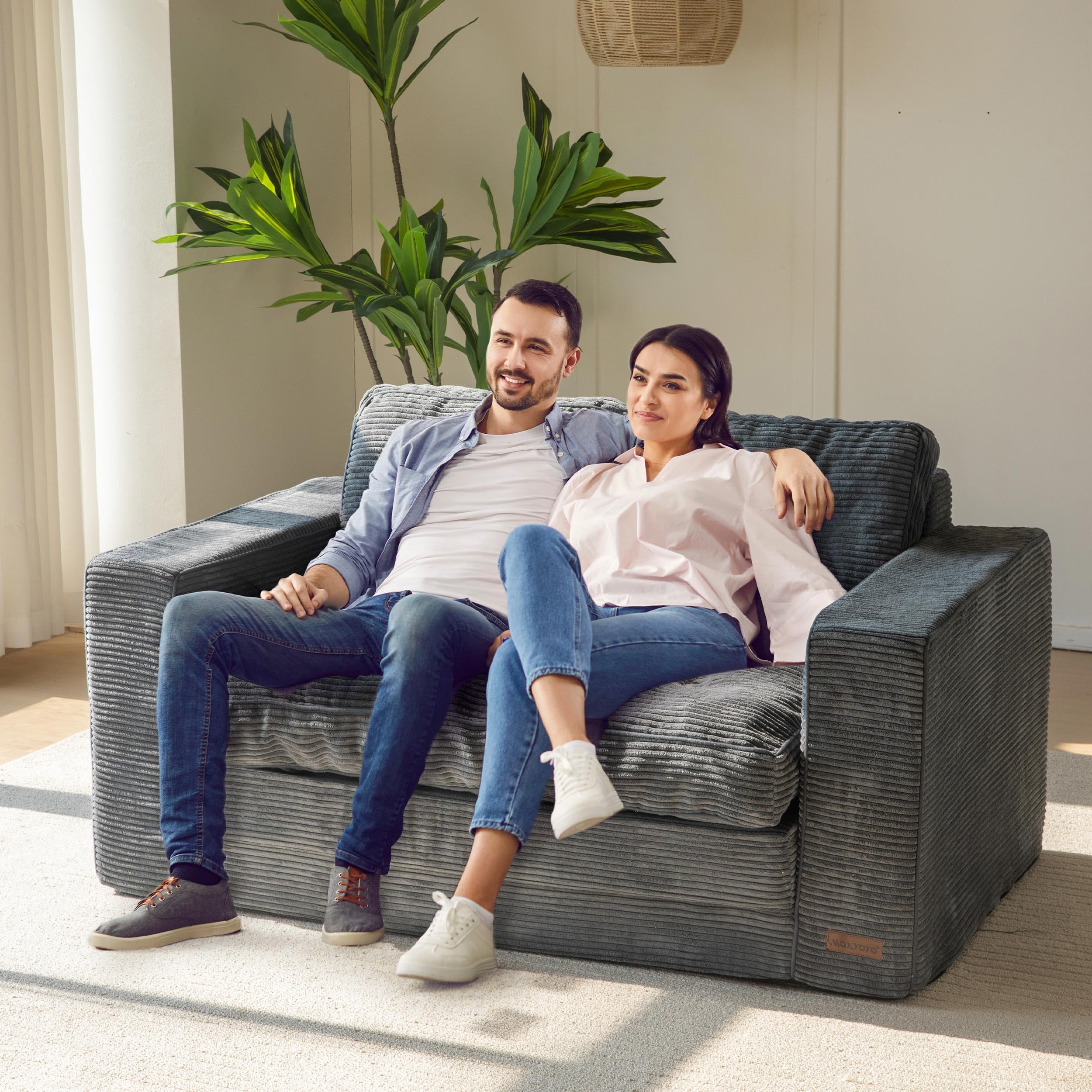 MAXYOYO Convertible Sofa Bed - Corduroy Floor Couch for Small Spaces | Dark Grey Convertible Sleeper Sofa | Perfect for Guest Room, Studio Apartments & Dorm Living