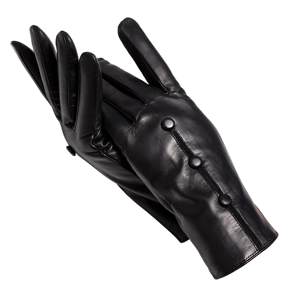 Premium Sheepskin Women's Leather Gloves - Winter Warm Mittens for Women - Soft Black Gloves for Cold Weather (Size 8.5) | Perfect for Outdoor Activities, Skiing, and Daily Winter Wear