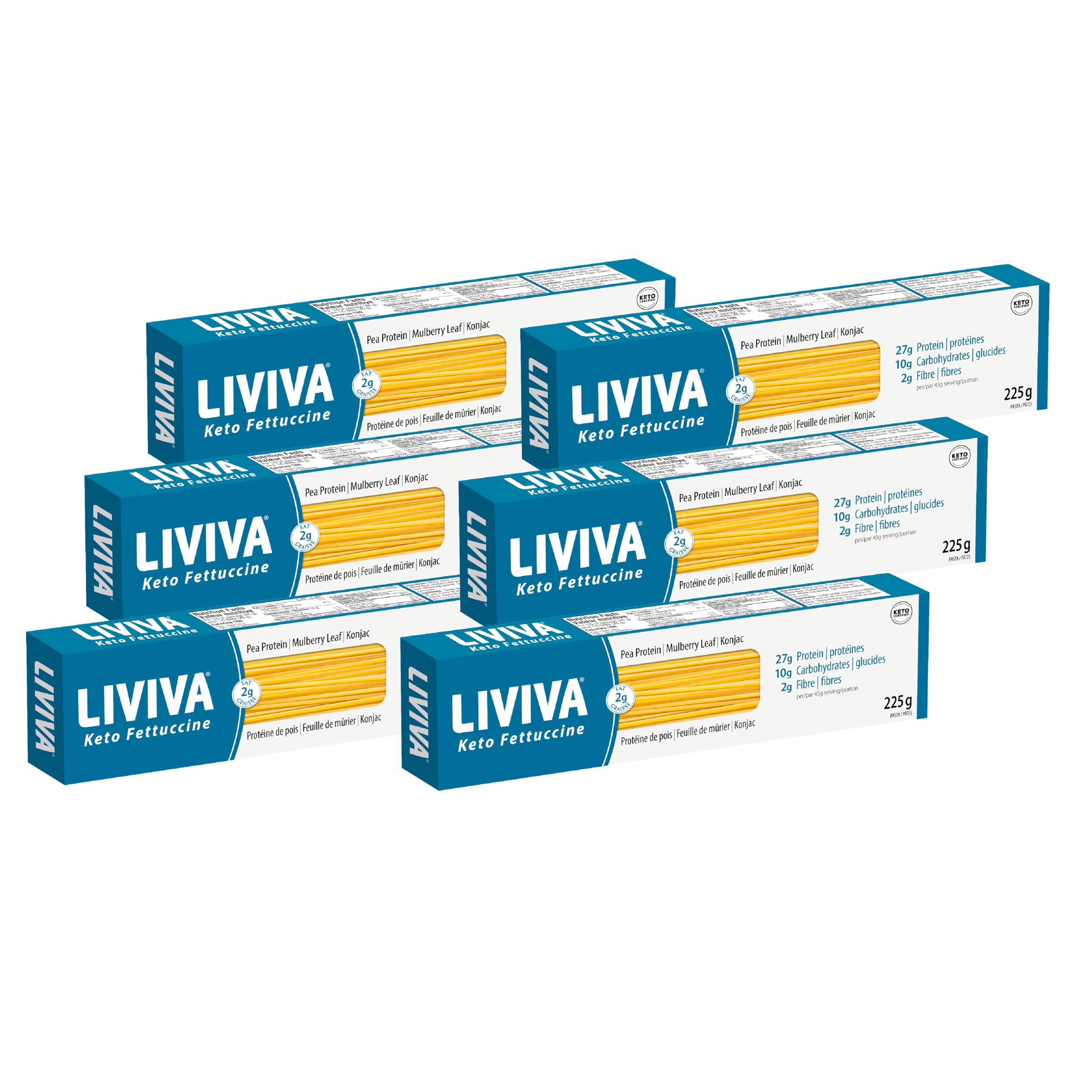 LIVIVA Low Carb High Protein KETO Fettuccine Pasta 6-Pack – 135g Protein per Box with Pea Protein & Konjac Flour – 8g Net Carbs, Diabetic & Keto Friendly – Ready in 3-4 Minutes – Healthy Al Dente Noodles for Weight Loss & Meal Prep