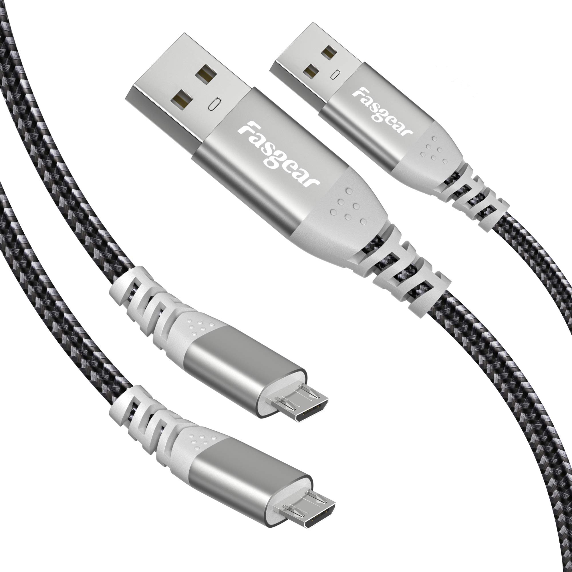 Fasgear 16ft Braided Micro USB Cable 2 Pack - Fast Charging & Data Sync USB 2.0 Cord for PS4, Xbox One Controller, Samsung Galaxy S7/S6 - Compatible with Speakers, Baby Monitors & Gaming Accessories (Black) - Perfect for Long Distance Gaming & Home Entertainment Setup
