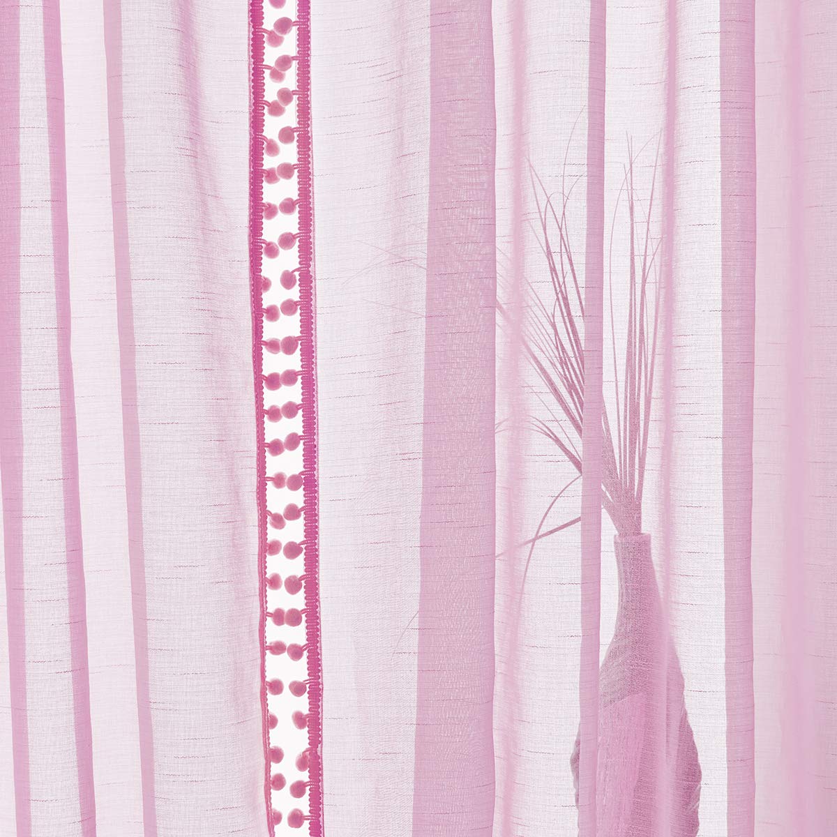 Pink Sheer Curtains for Girls Room - 108 Inch Long Window Drapes with Cute Pom Pom Trim, 52