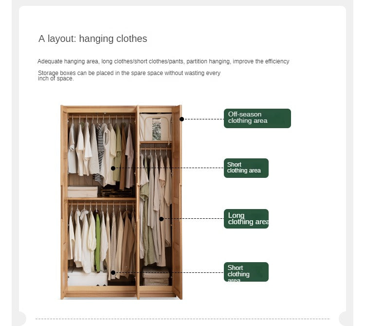 Solid Oak Wood Narrow Wardrobe - Slim Space-Saving Closet for Bedroom, Hallway, or Small Apartment