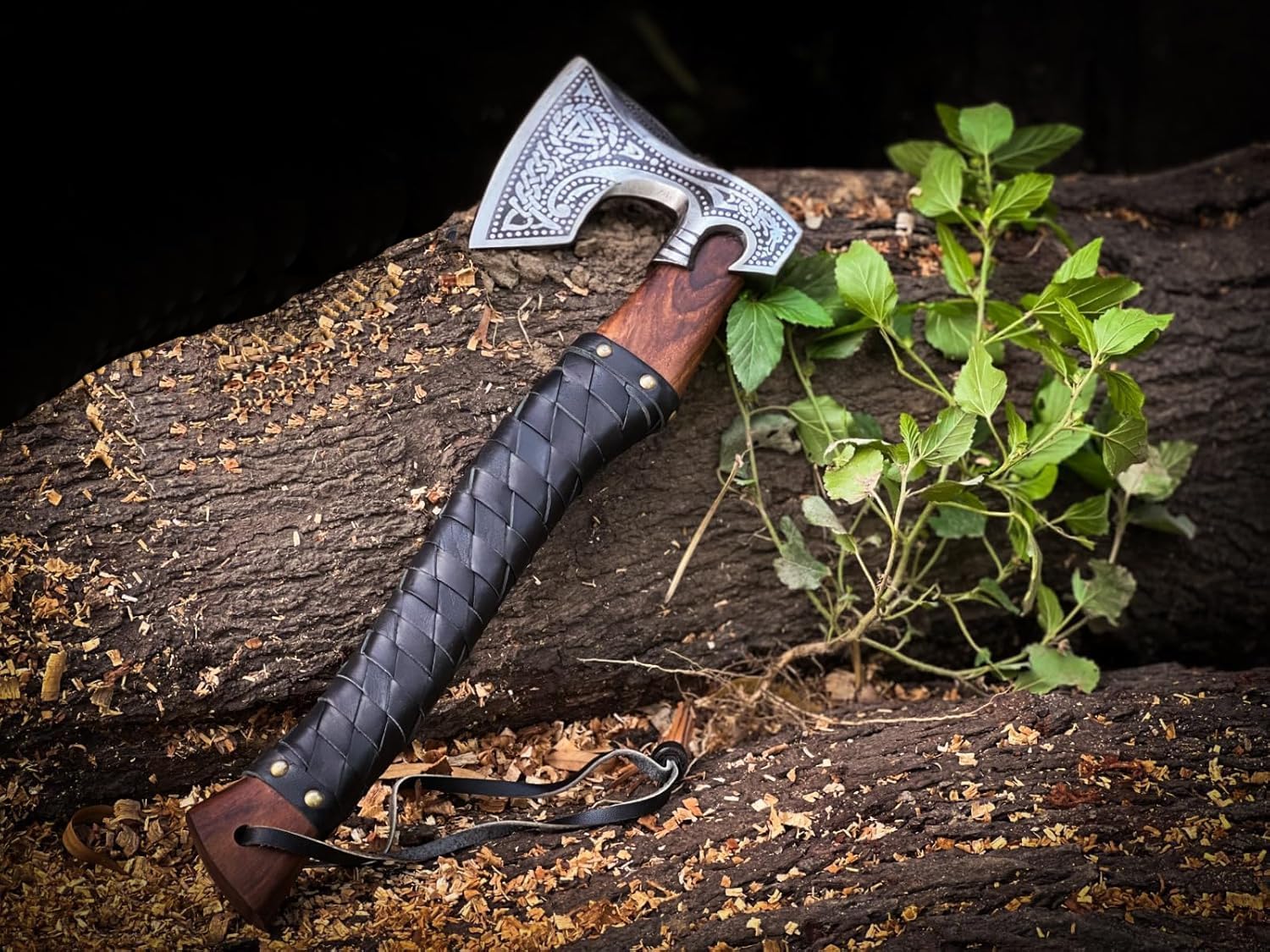 Handmade Viking Axe - High Carbon Steel Forged Tomahawk Bearded Axe for Throwing & Wood Chopping - Norse Warrior Gift for Men - Camping, Survival & Outdoor Activities - Valknut Design Woodworking Tool